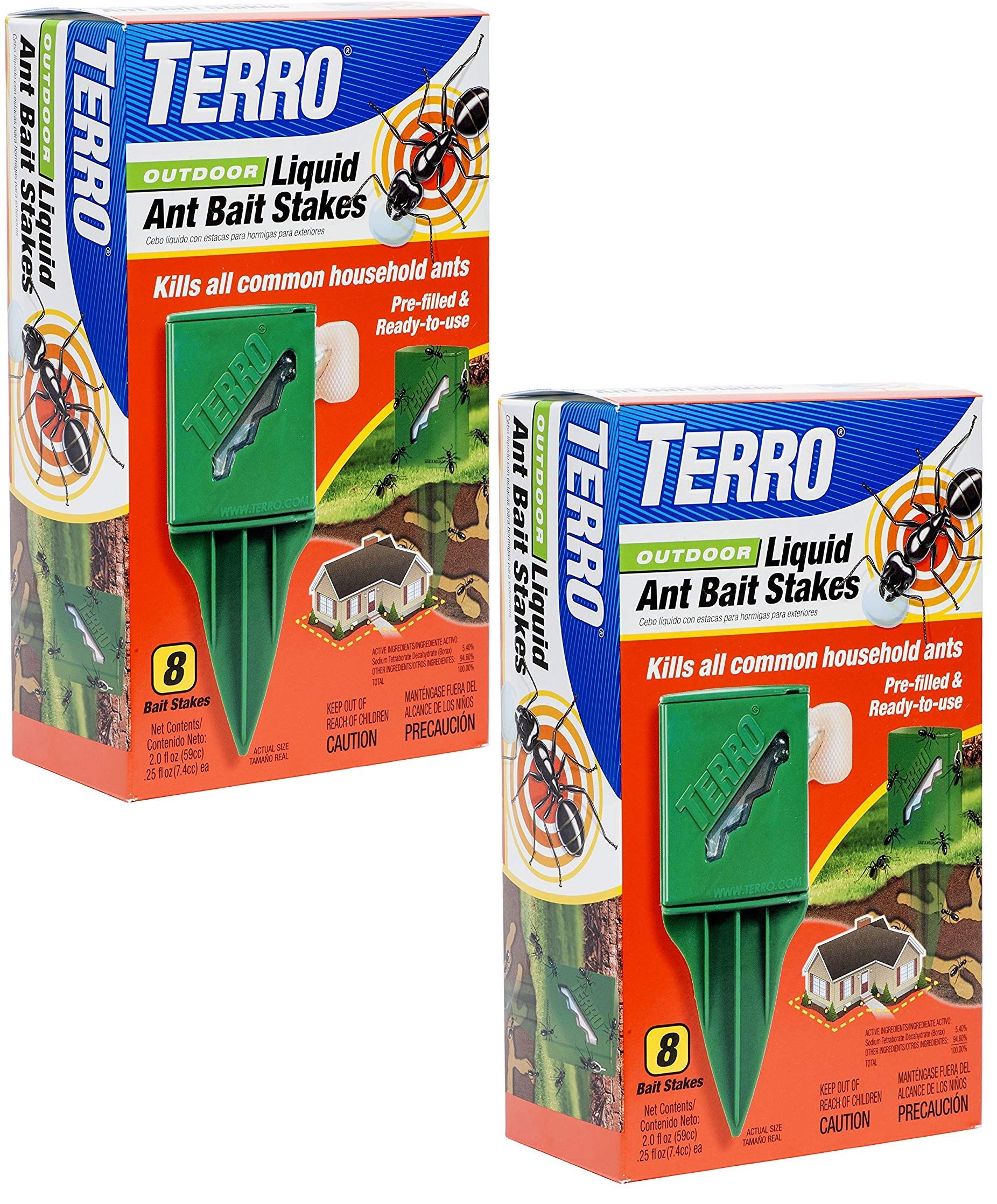 Terro T1812 Outdoor Liquid Ant Killer Bait Stakes - 8 Count (0.25 oz each) (2 Pack)