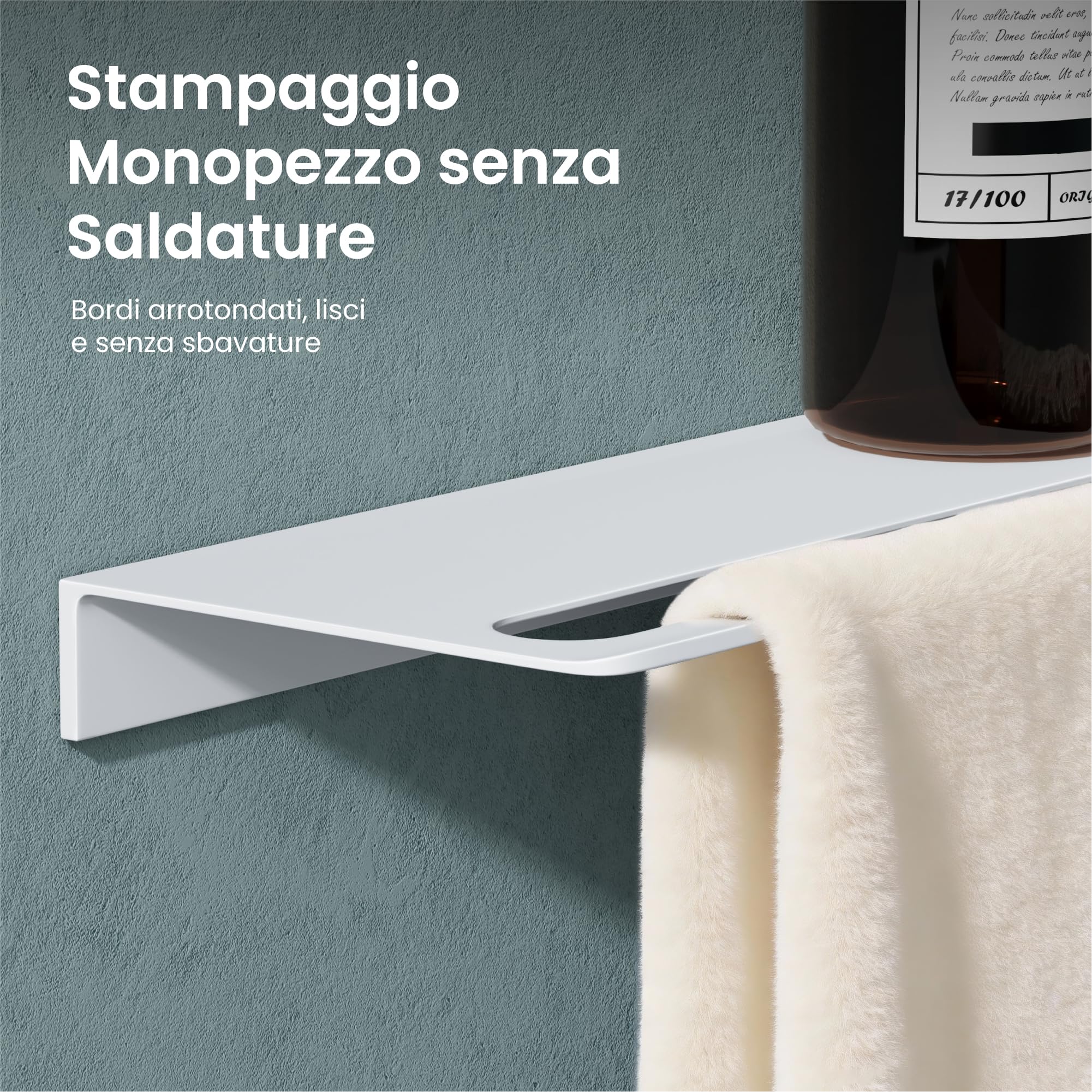 Mai & Mai Mensola da Parete Multifunzionale 40cm, Mensola per Doccia in Alluminio con Portasciugamani Mensola da Appendere per Bagno e Cucina, Bianco Opaco, Reglo-06