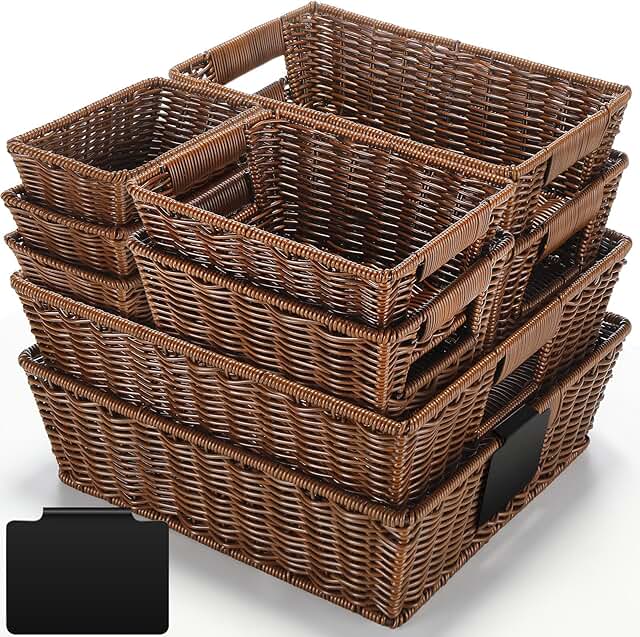 Marsui 9 Pcs Wicker Storage Baskets for Pantry Organization with Handle ...