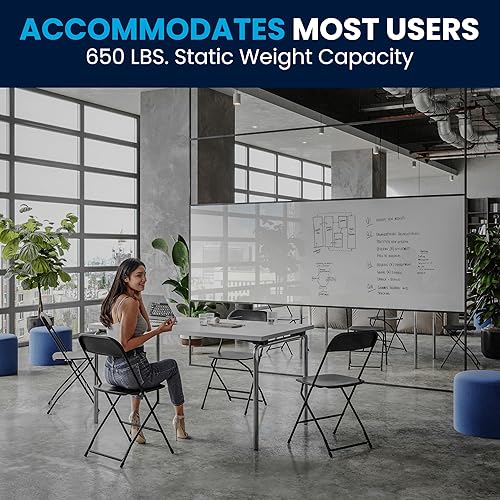 Vista 257 de Flash Furniture Hercules - Silla plegable comercial grande y alta, extraancha, capacidad de 650 libras de plástico duradero, color negro, paquete