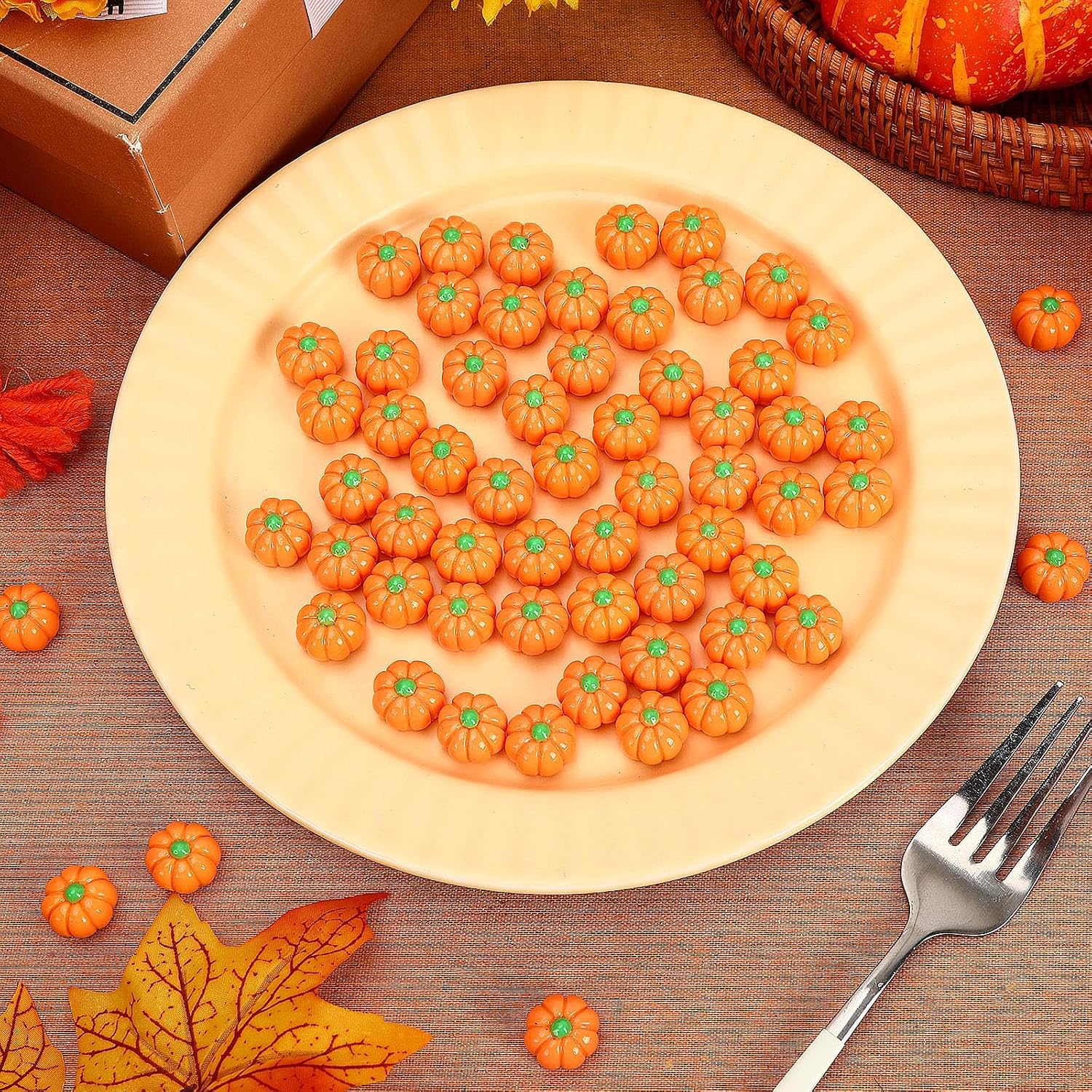 JUNEBRUSHS 120 Pcs Artificial Mini Pumpkins, Fall Harvest Resin Pumpkin Thanksgiving Fake Pumpkins Autumn Small Pumpkin for DIY Crafts Home Table Party Decor