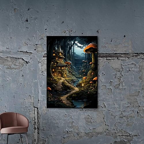 Vintage Frog Mushroom Wall Art Prints,Cute Frog Mushroom For Kids Classroom Retro Creativity Nature Illustration Print Wall Art Picture for Living