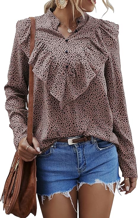 PRETTYGARDEN Women's Summer Loose Chiffon Blouse Mesh Long Sleeve Casual Round Neck Peplum Tops