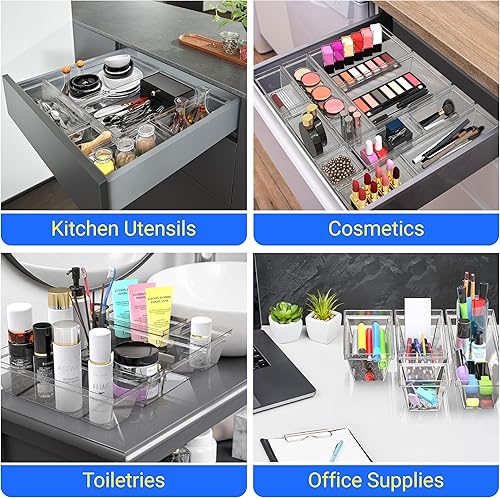 Miniatura 7 de YAN & HIN Juego de 16 organizadores apilables de acrílico antideslizante para organización y almacenamiento, organizador de gabinete de 4 tamaños