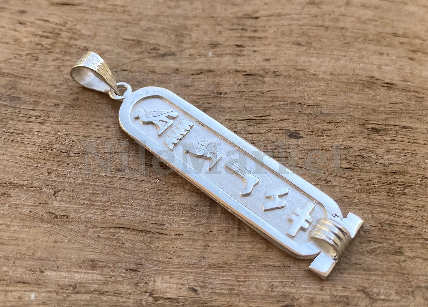 Egyptian Sterling Silver Custom Personalize Cartouche With Hieroglyphics On The Back Charm - Made By AYALZ - Up to (7 Characters)