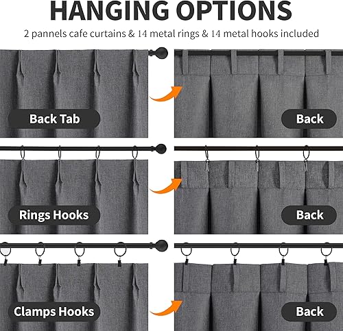 Miniatura 3 de WdFour Cortinas plisadas pequeñas con aspecto de lino para ventana de baño, sala de estar, dormitorio, bloquean las luces y ofrecen privacidad (gris