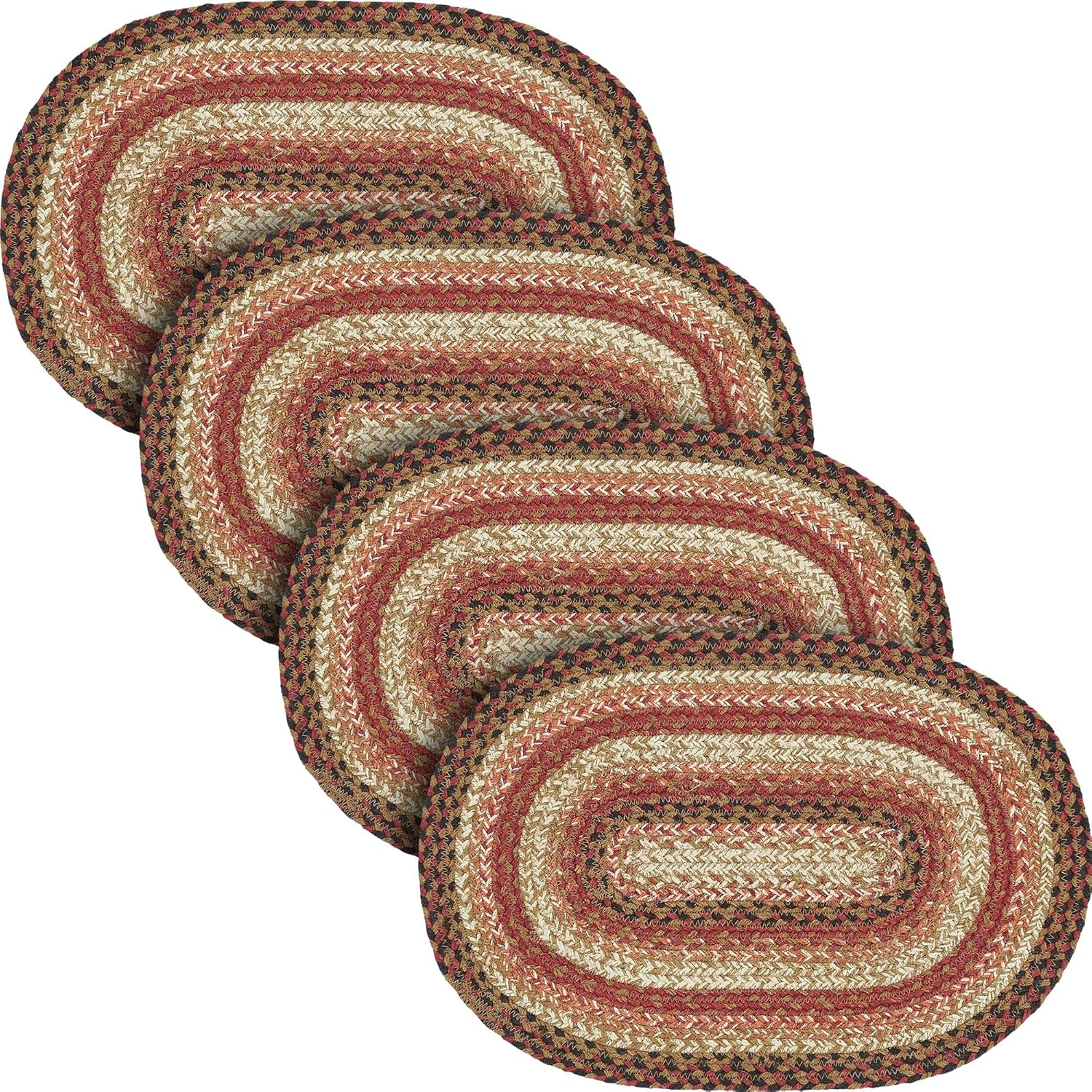 VHC Brands Ginger Spice Table Placemat, Orange Red Natural, Jute Blend, Oval, 10x15 Inches, 2 Pack