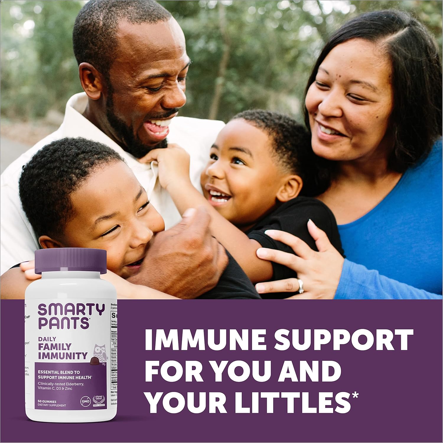 SmartyPants Daily Family Immunity Formula Gummy Multivitamin: Clinically Tested Elderberry, Vitamin C, Vitamin D3, and Zinc, Gluten-Free, Vitamin B6, B12, 50 Count : Clothing, Shoes & Jewelry