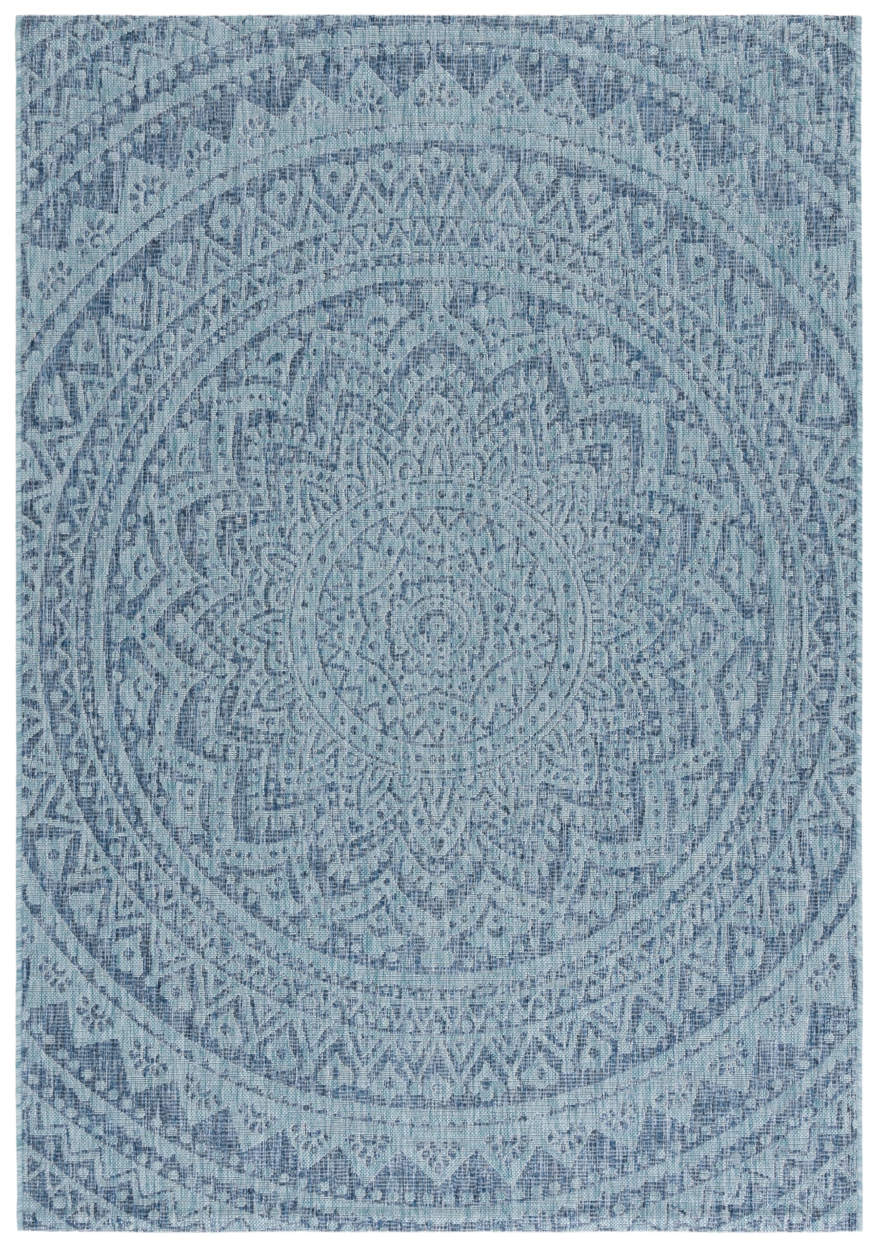 SAFAVIEH Washable Rug Outdoor Courtyard Collection - 4' x 5'7", Navy & Aqua Blue, Non-Shedding & Easy Cleaning, Ideal for Patio, Backyard, Mudroom (