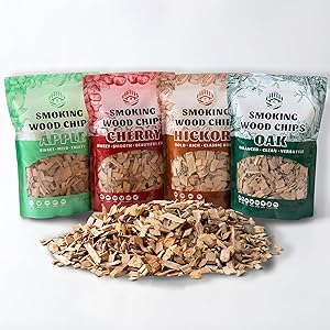 Smoking Wood Chips Variety Pack – Apple, Cherry, Hickory & Oak, 4 Flavors, 1.6 lb Each, Wood Chips for Smoker, All-Natural Hardwood Wood Chips, Smoker Wood Chips for BBQ, Gas & Charcoal Grills