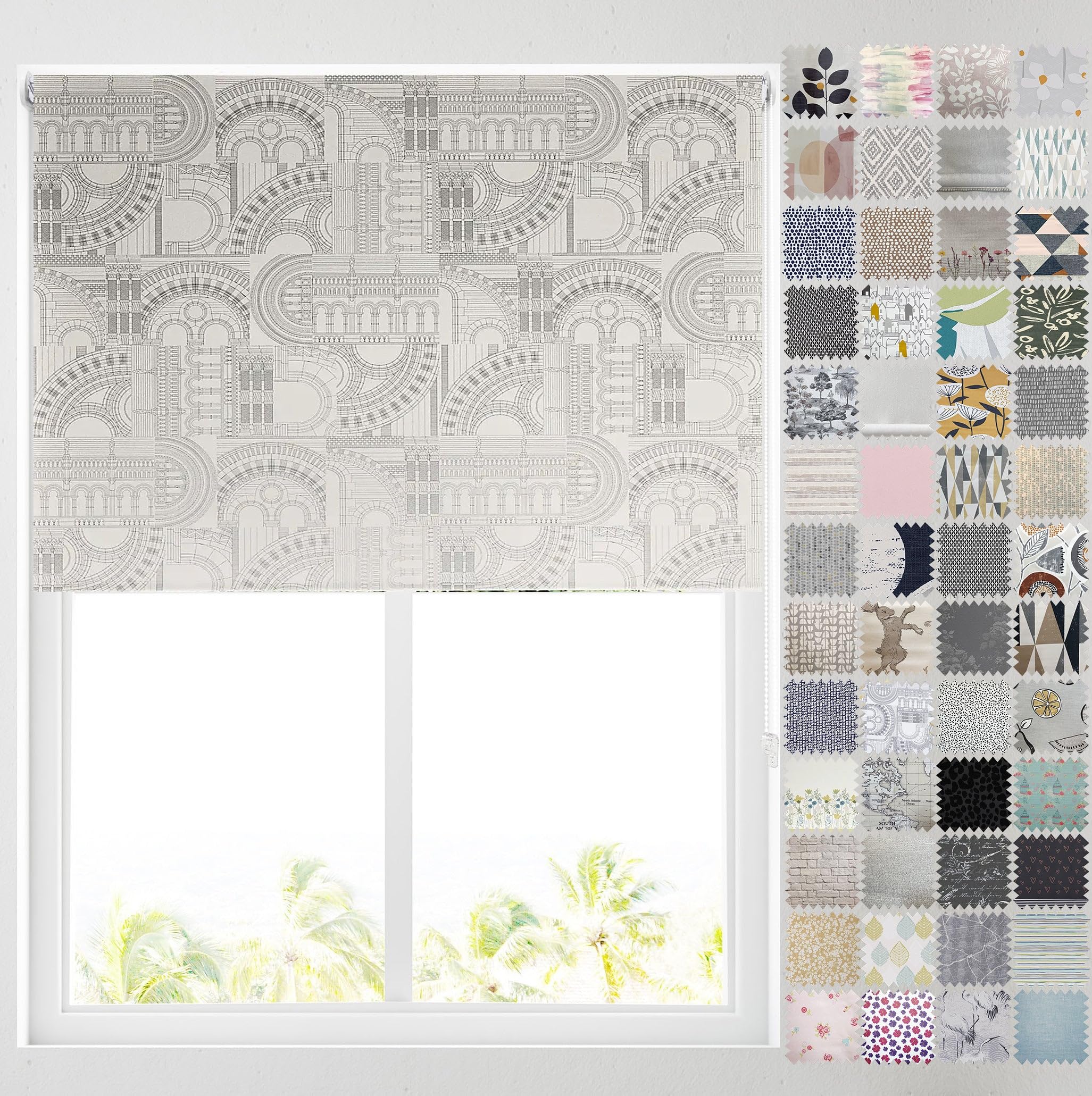Barnes Blinds - Blackout Pattern Roller Blinds for Windows, Custom Cut to Size - Thermal Fabric Durable Fittings Easy Fit (Architecture White 122cm)