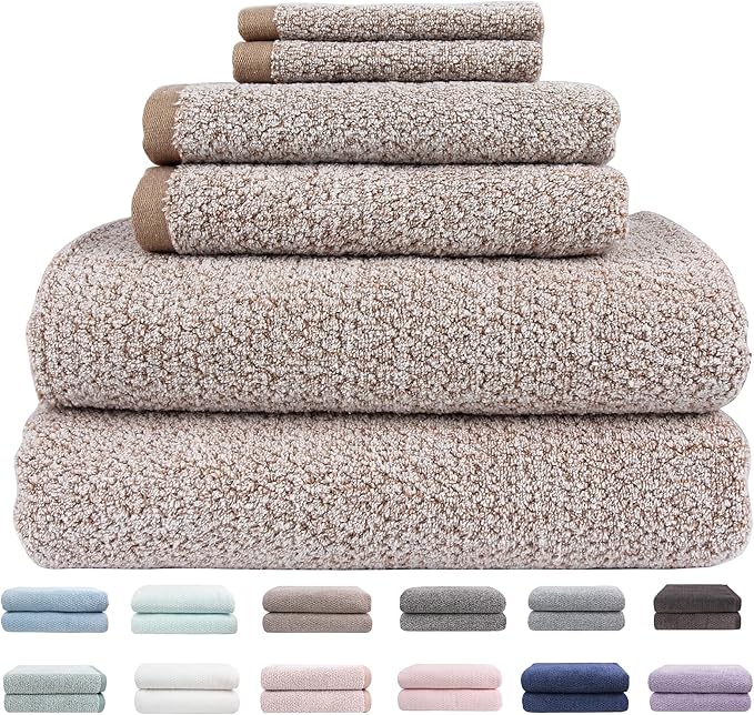 Everplush Diamond Jacquard 6 Pieces Bath Towel Set, Luxury Super Soft Oversized everplush Towels, Highly Absorbent everplush Diamond Jacquard Quick Dry Bath Towel for Bathroom Charcoal