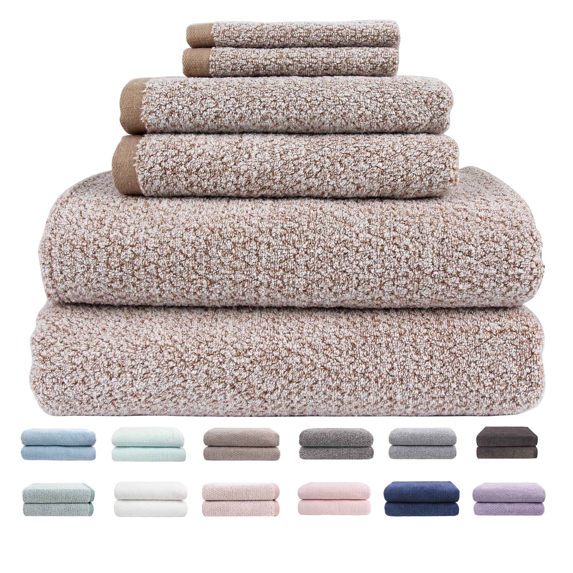 Everplush Diamond Jacquard 6 Pieces Bath Towel Set Luxury Super Soft Oversized Towels Highly Absorbent Diamond Jacquard Quick