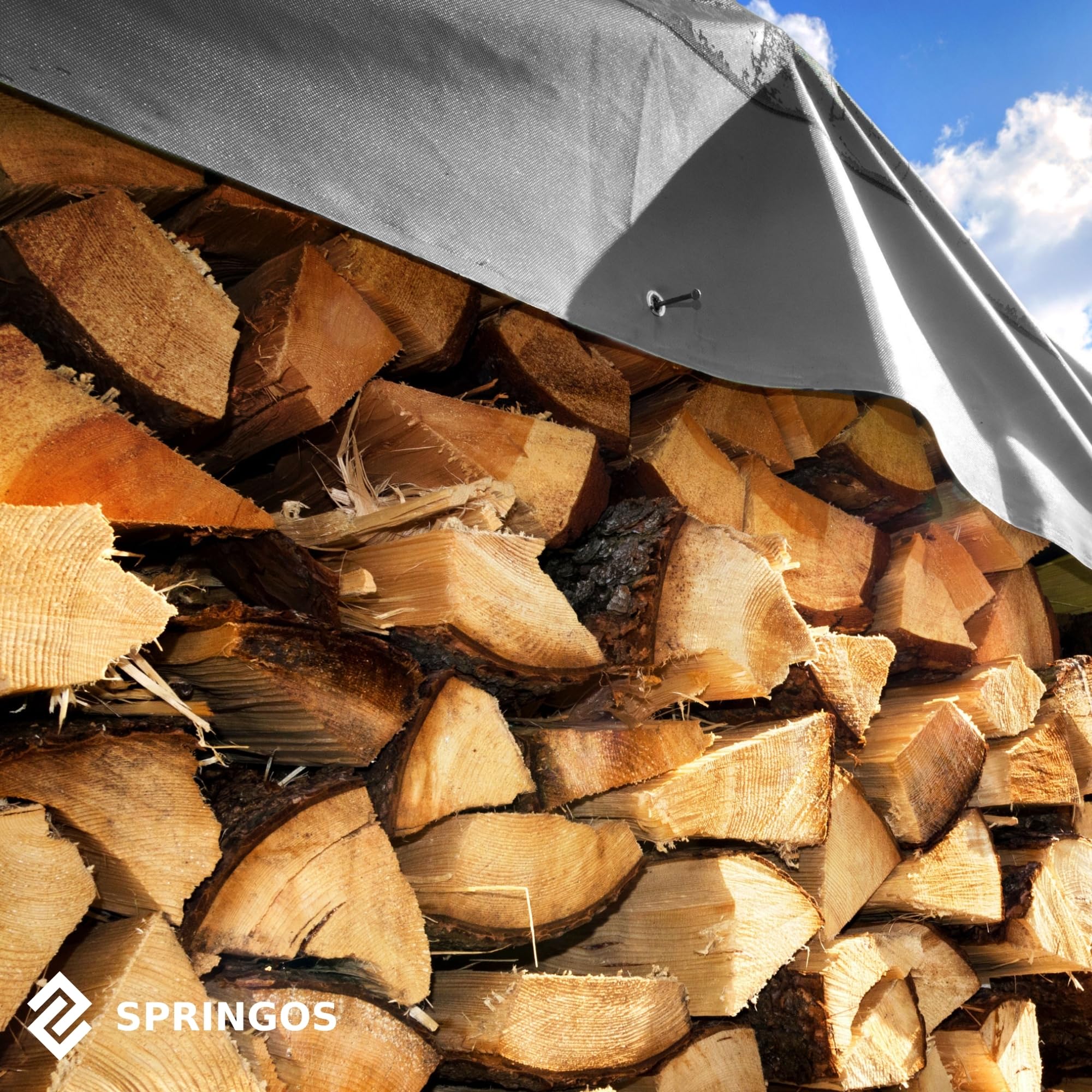 SPRINGOS Bâche de Protection avec œillets étanche 4 x 7 m indéchirable Bâche de Protection pour Bois de cheminée Meubles de Jardin PE 210 g/m2 résistant