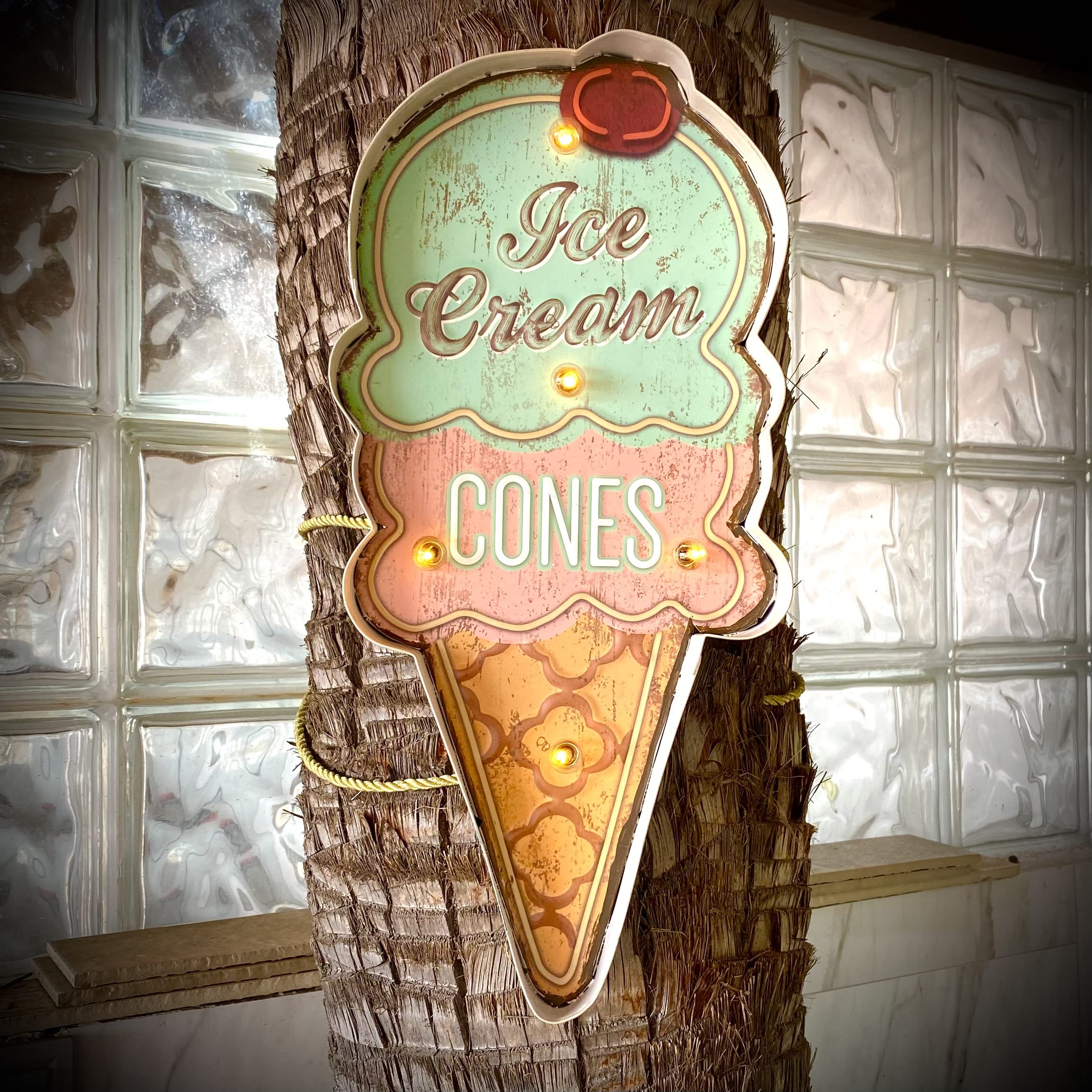 Cartello luminoso per gelateria - Originale cartello retrò di American Retro Sign per bar pub caffetteria e cucina. Targa vintage anni '50. 41 x 23 x 5 cm (9113)