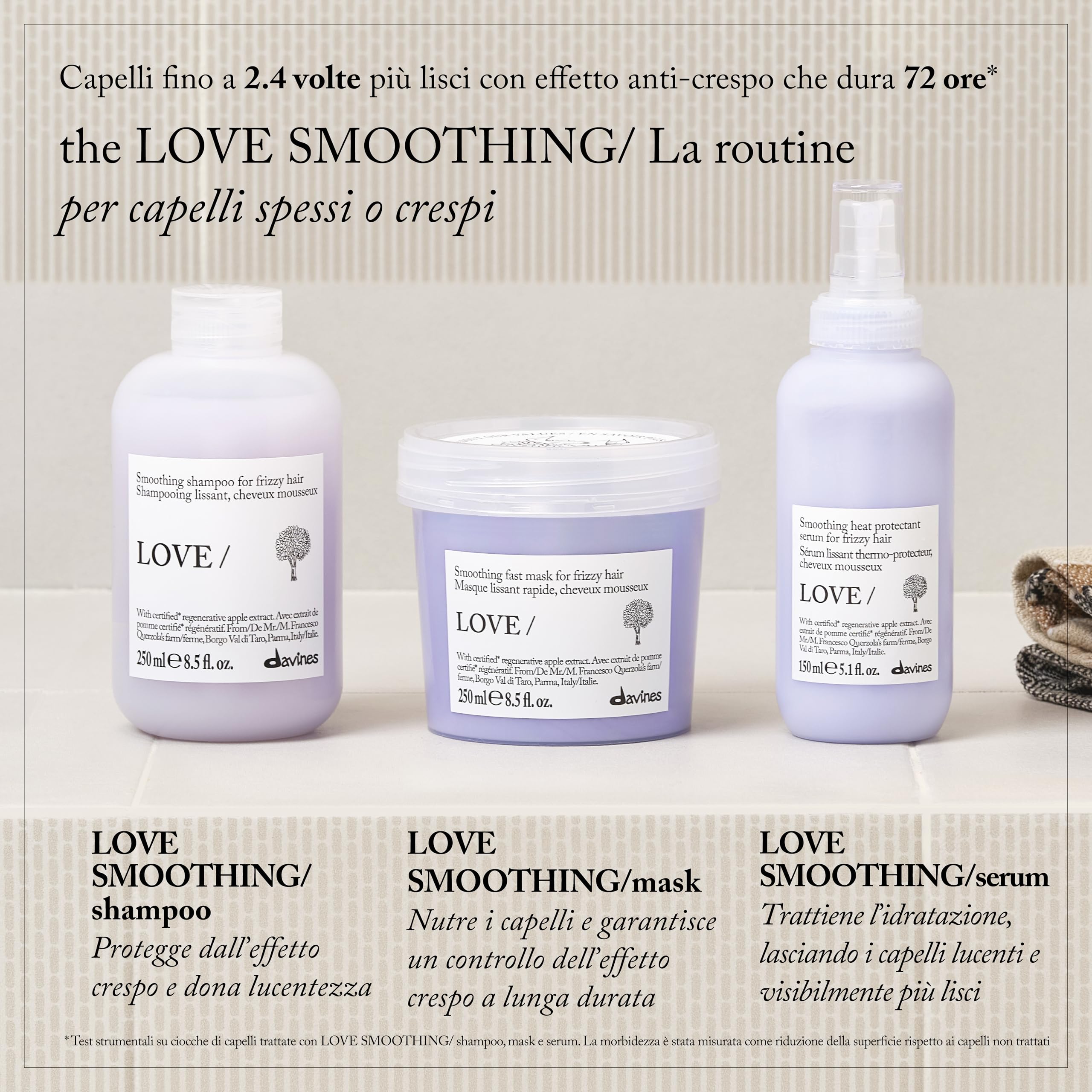 Davines LOVE Smoothing Serum - Siero idratante lisciante termoprotettivo per capelli spessi, crespi e indisciplinati - Termoprotettore - 150 ml