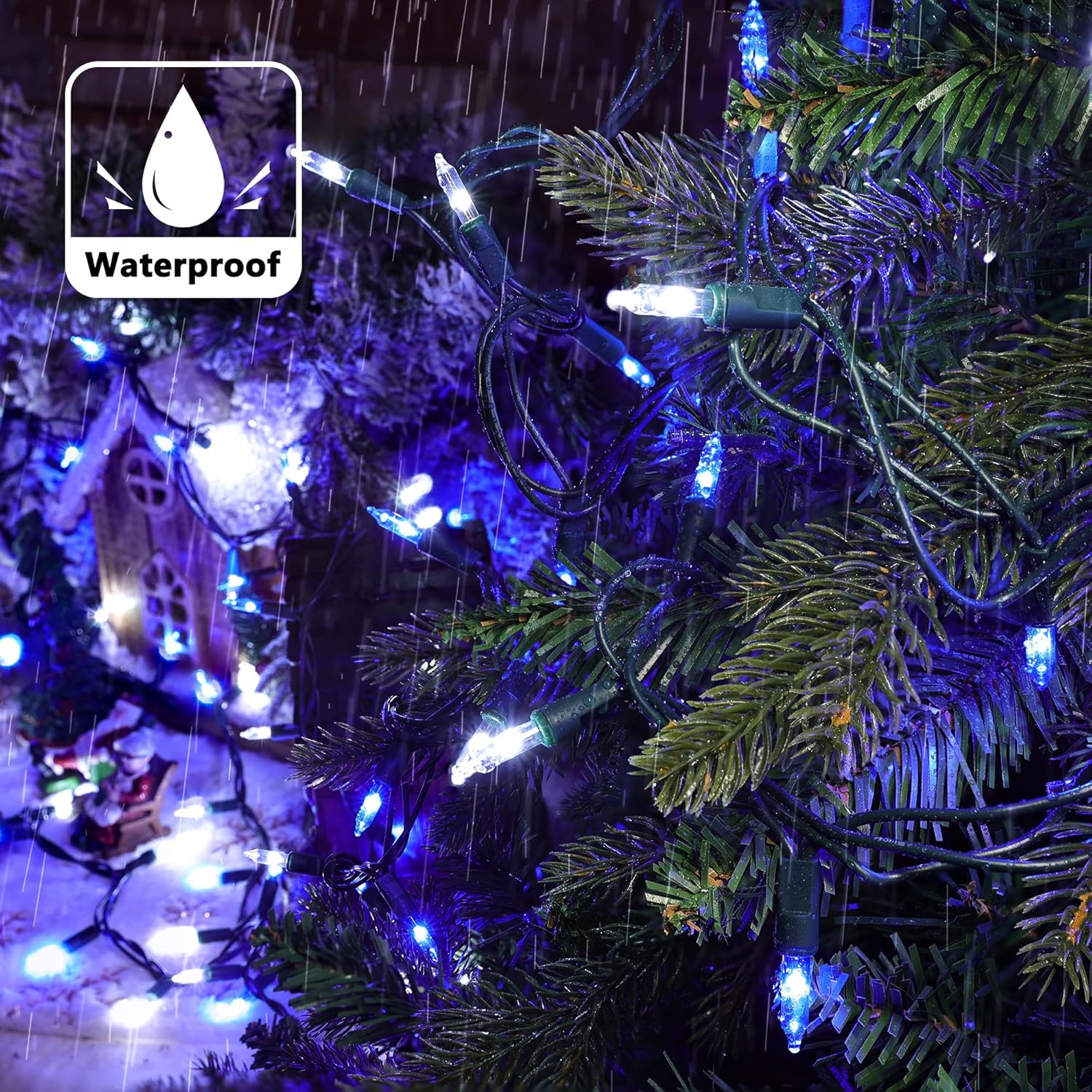 Jyoiat Christmas Lights -2 Pack Total 43FT 200 Count Conectable Waterproof String Lights Brighter Detachable Plug-in Lights Indoor & Outdoor for Christmas Decoration(Blue & White)