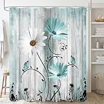 Rideaux de douche pour adolescents et daisy, Aquarelle Rustique Florale Tissu imperméable Wildflower Salle de bain Rideau de douche avec 12 Crochets,72 x 72 Inch, Rideau de douche de la ferme à papillon bleu blanc,180x180