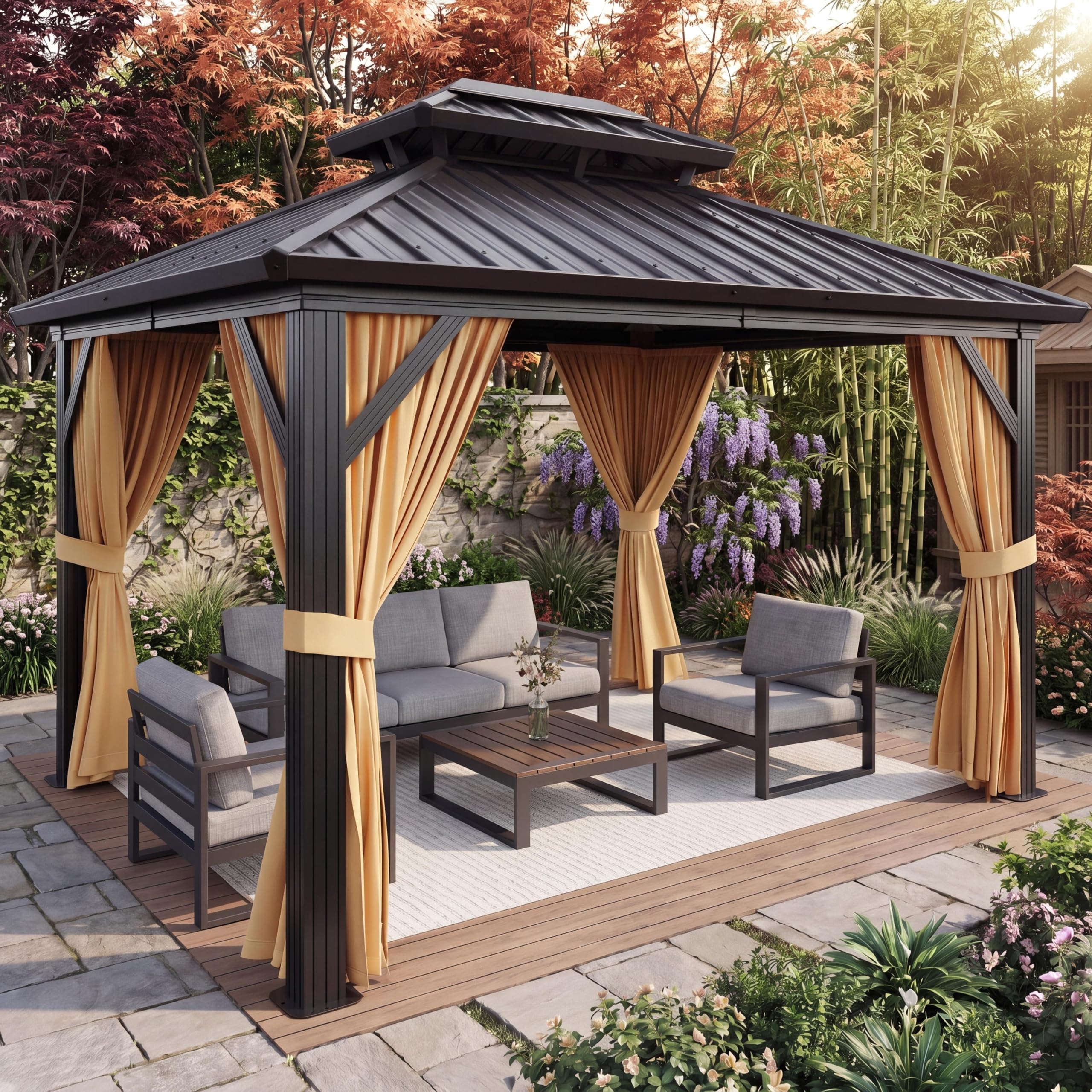 Photo 1 of ** selling as partial set. One of three boxes. Box number two of three.**10 x 12 ft Hardtop Gazebo, Galvanized Steel Double Roof with Curtains and Netting, Aluminum Frame Patio Gazebo for Patio, Garden and Lawn