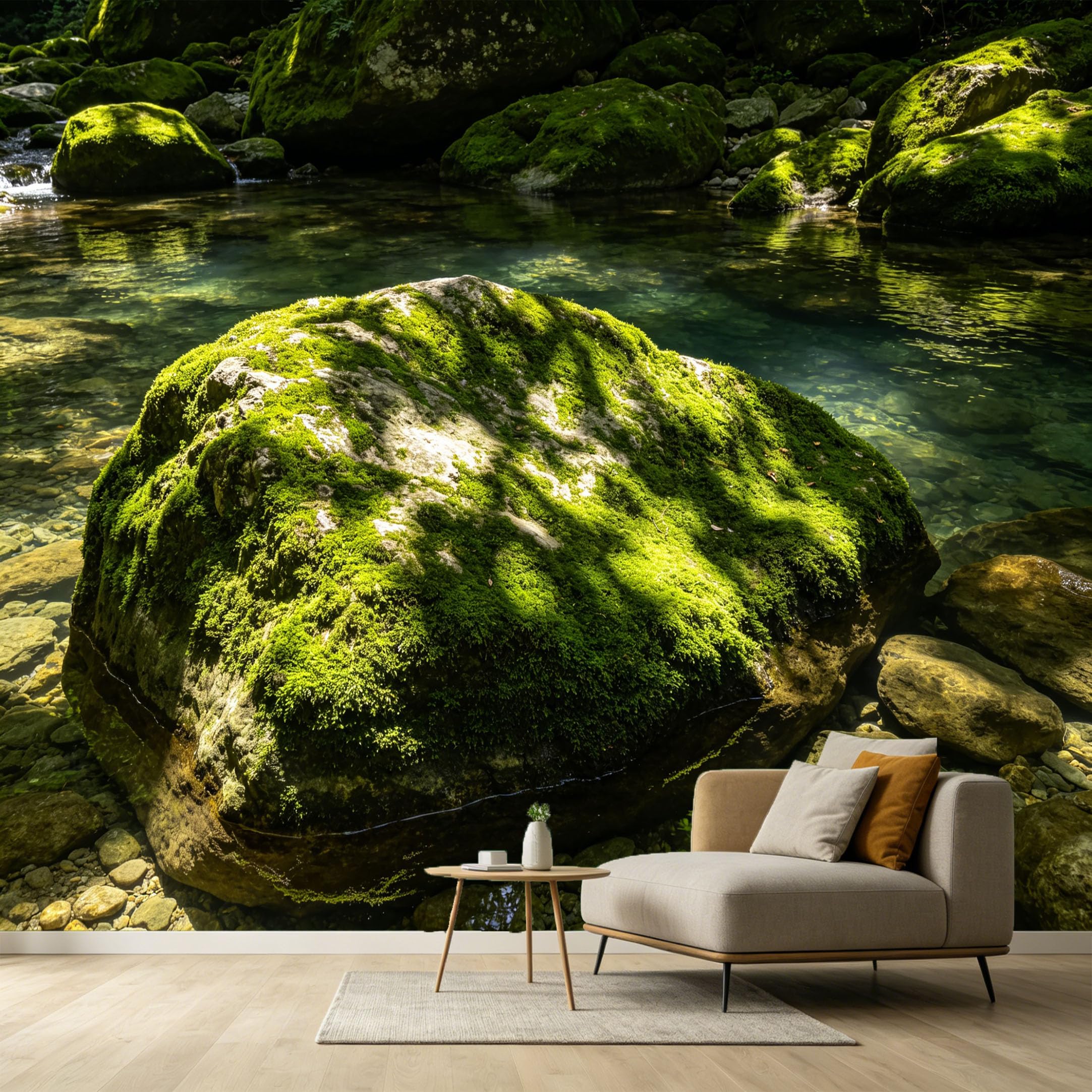 Custom Size Wall Murals Forest Stream Landscape Mossy Rocks Textured Photography SelfAdhesive Wall Fabric Removable Large Wallpaper for Photo Living Room