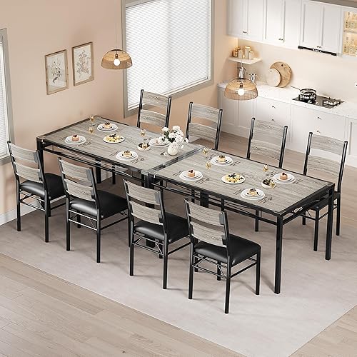 Miniatura 4 de IDEALHOUSE Juego de 4 mesas de comedor para 4 personas con protector de esquina, mesa de cocina de madera y sillas con sillas tapizadas para cocina,