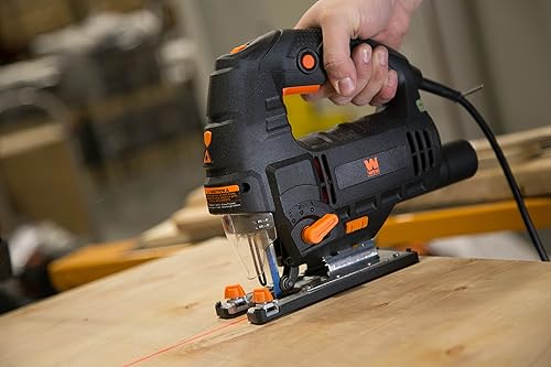 Miniatura 7 de WEN 33606 - Sierra de calar orbital de velocidad variable de 6.6 amperios con láser y luz LED, color negro, plateado