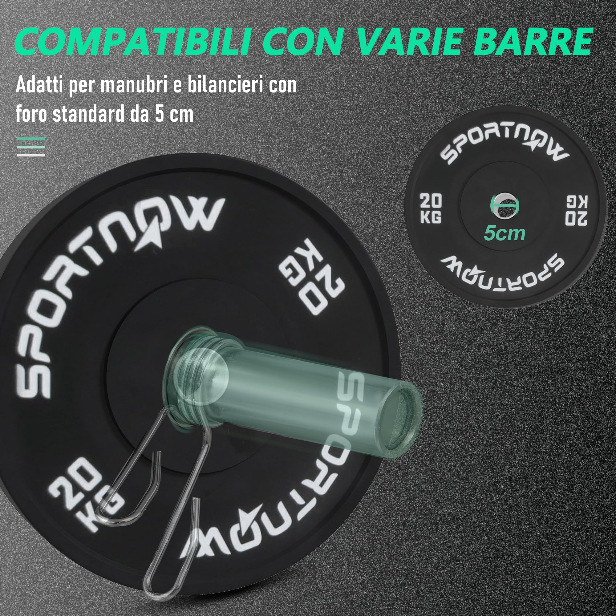 SPORTNOW Set di 2 Dischi Palestra da 10/20kg, Dischi per Bilanciere e Manubri con Attacco Ø5 cm per Allenamento a Casa e Palestra, Nero