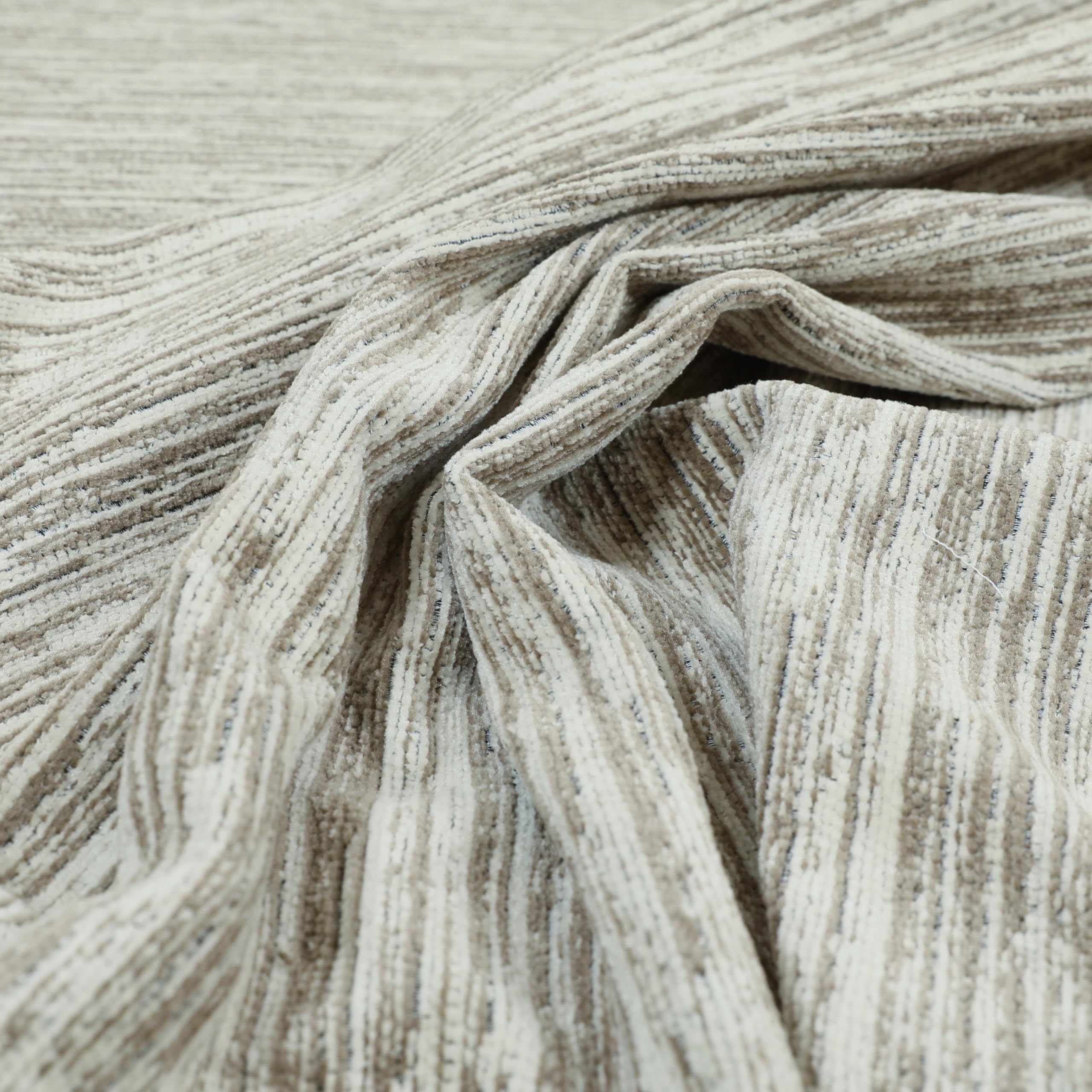 Redbrick Mill Fabrics Flame Retardant Aura Striped Shades Pattern Chenille Upholstery Fabric by The Metre in Cream Brown Abstract Striped (Per Metre)