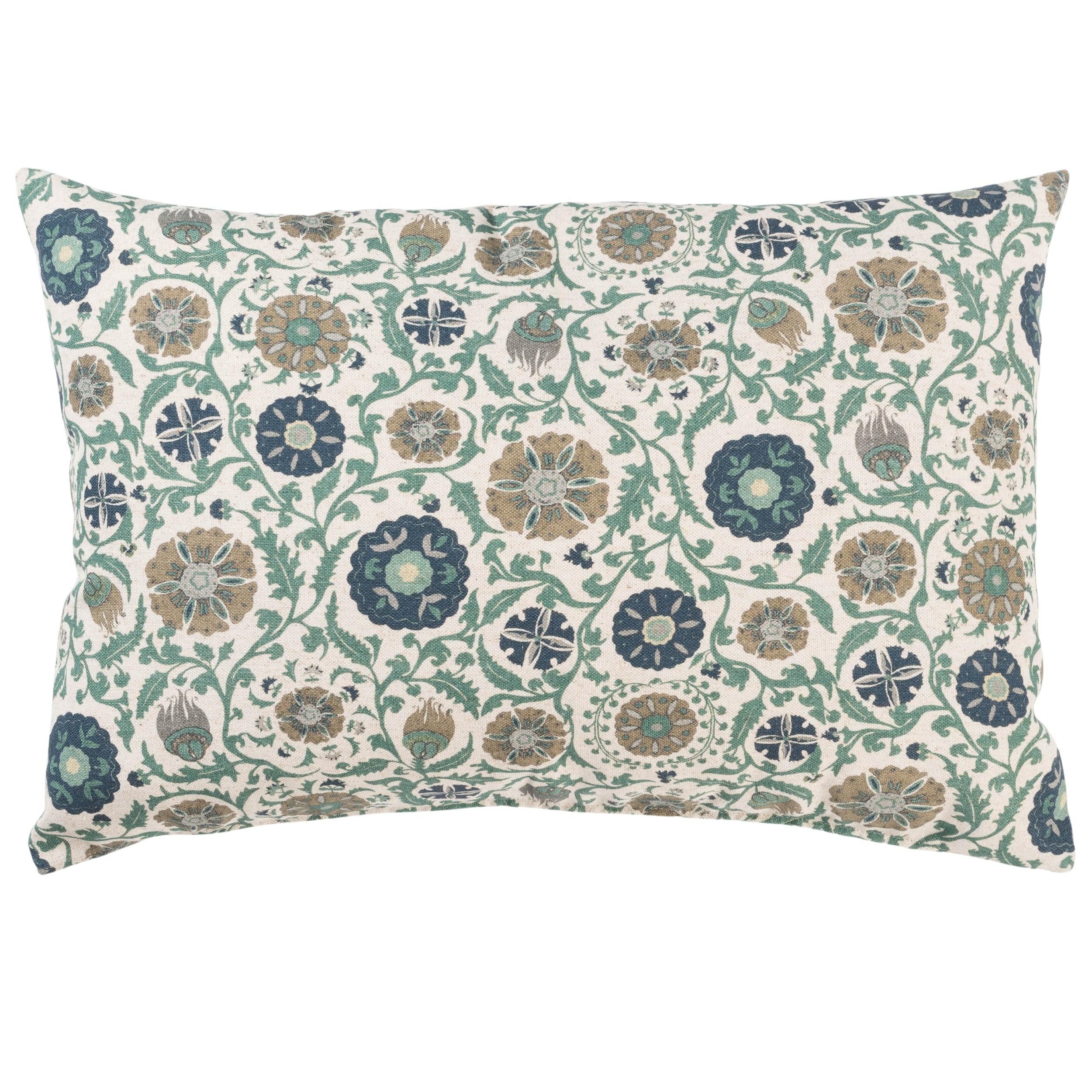 Linen Loft Blue Tudor Rose Xl Rectangular Cushion Cover In Teal Classic Floral And Botanical Trailing Vines Design. 23X15 Xl Cover Only