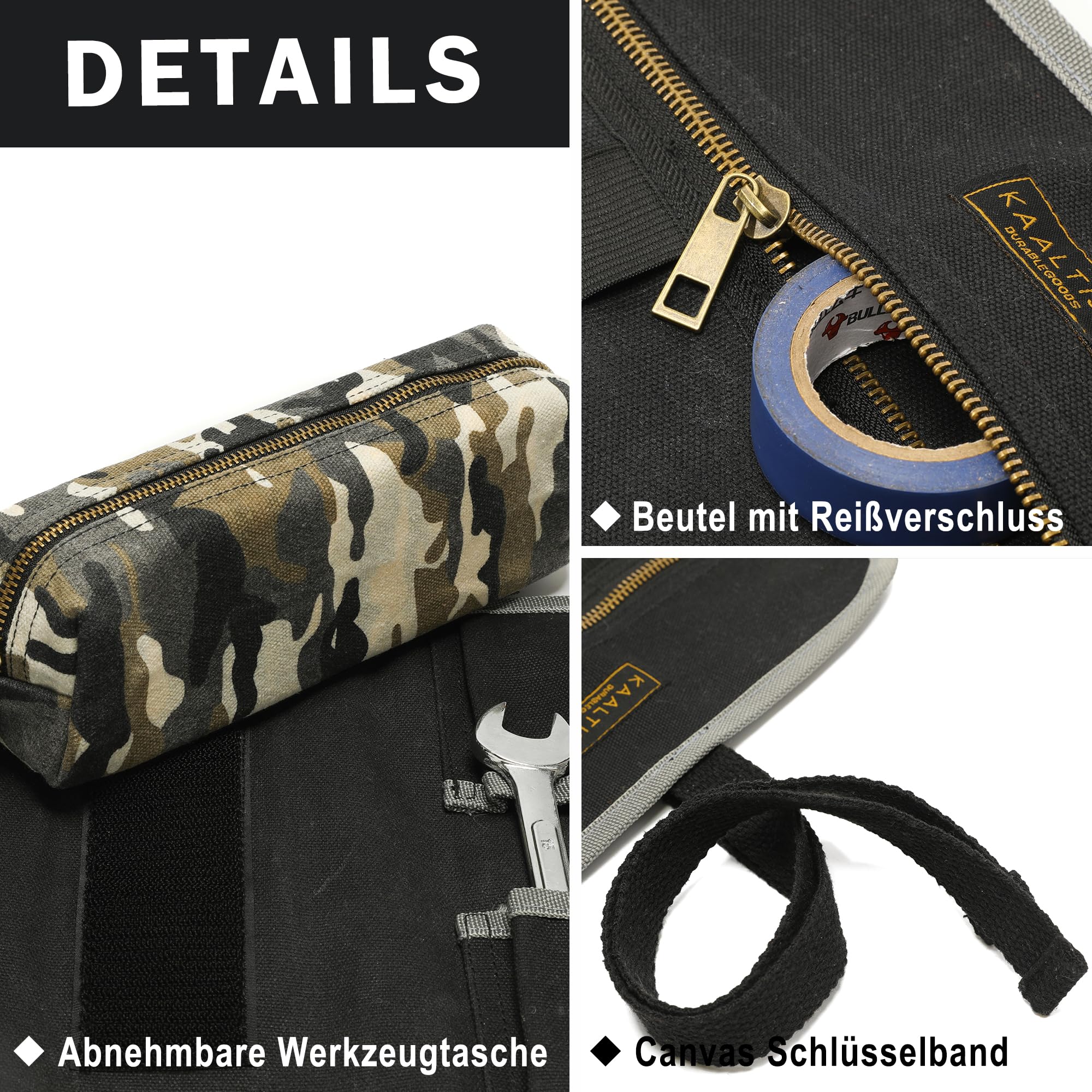 Tool Roll Up Pouch, Tool Storage Roll Con Bolsillos Con Cremallera De Latón, Heavy Duty 16oz Waxed Canvas Wrench Roll (60 Cm X 25 Cm) - Organizador De Herramientas Para Mecánicos Trucker