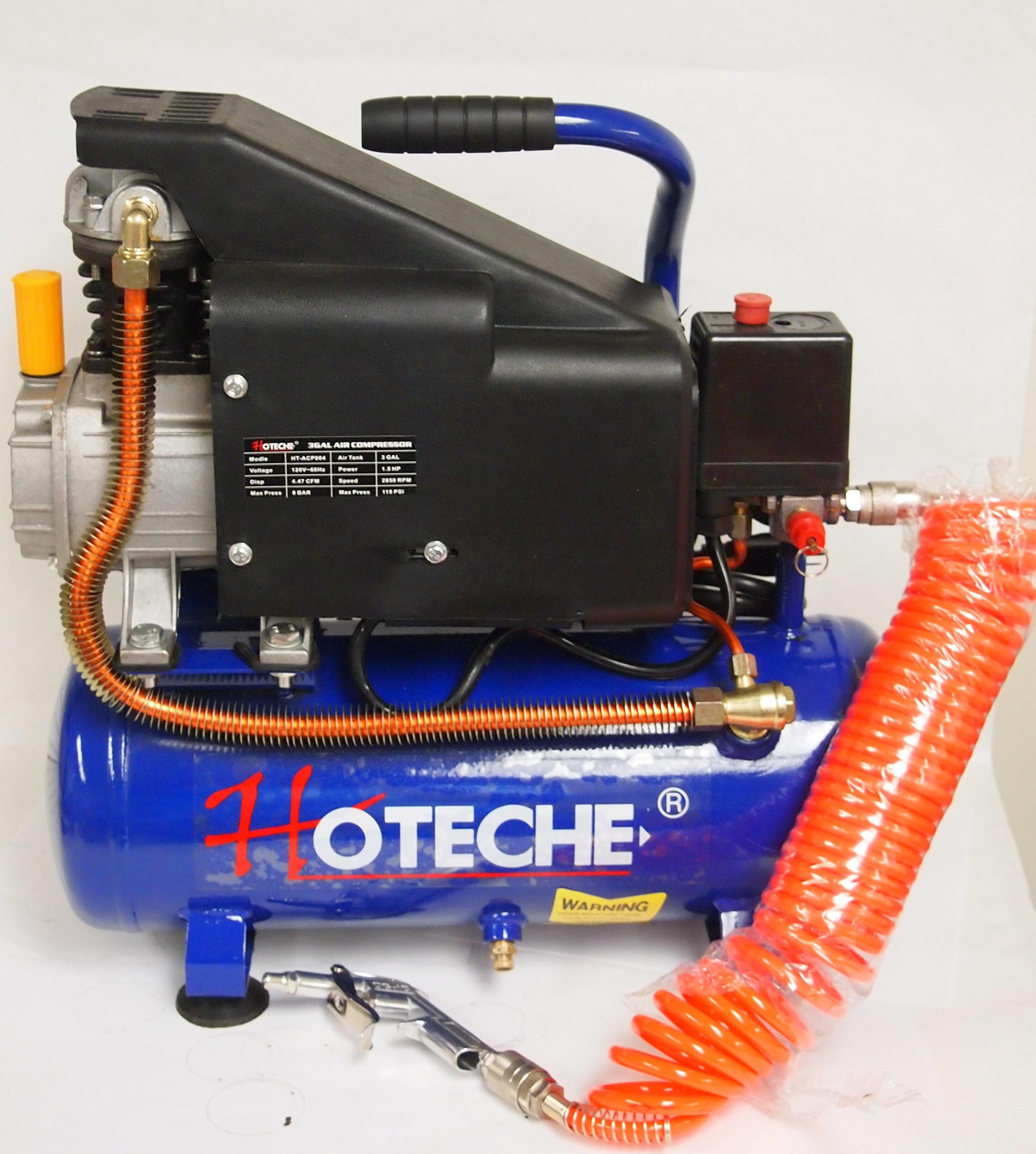 Portable Air Compressor Oil Lube 3 Gal 1.5 HP Hose Accessory Kit