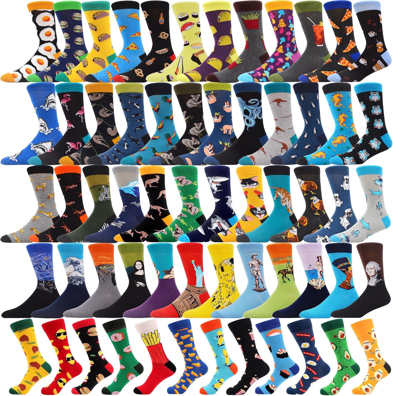 MAKABO 36 Pairs Random Funny Pattern Bulk Colorful Cotton Crazy Socks for Men Women