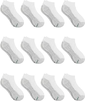 Hanes Boys' Socks, Double Tough Cushioned Ankle and No Show, 12-Pair Packs