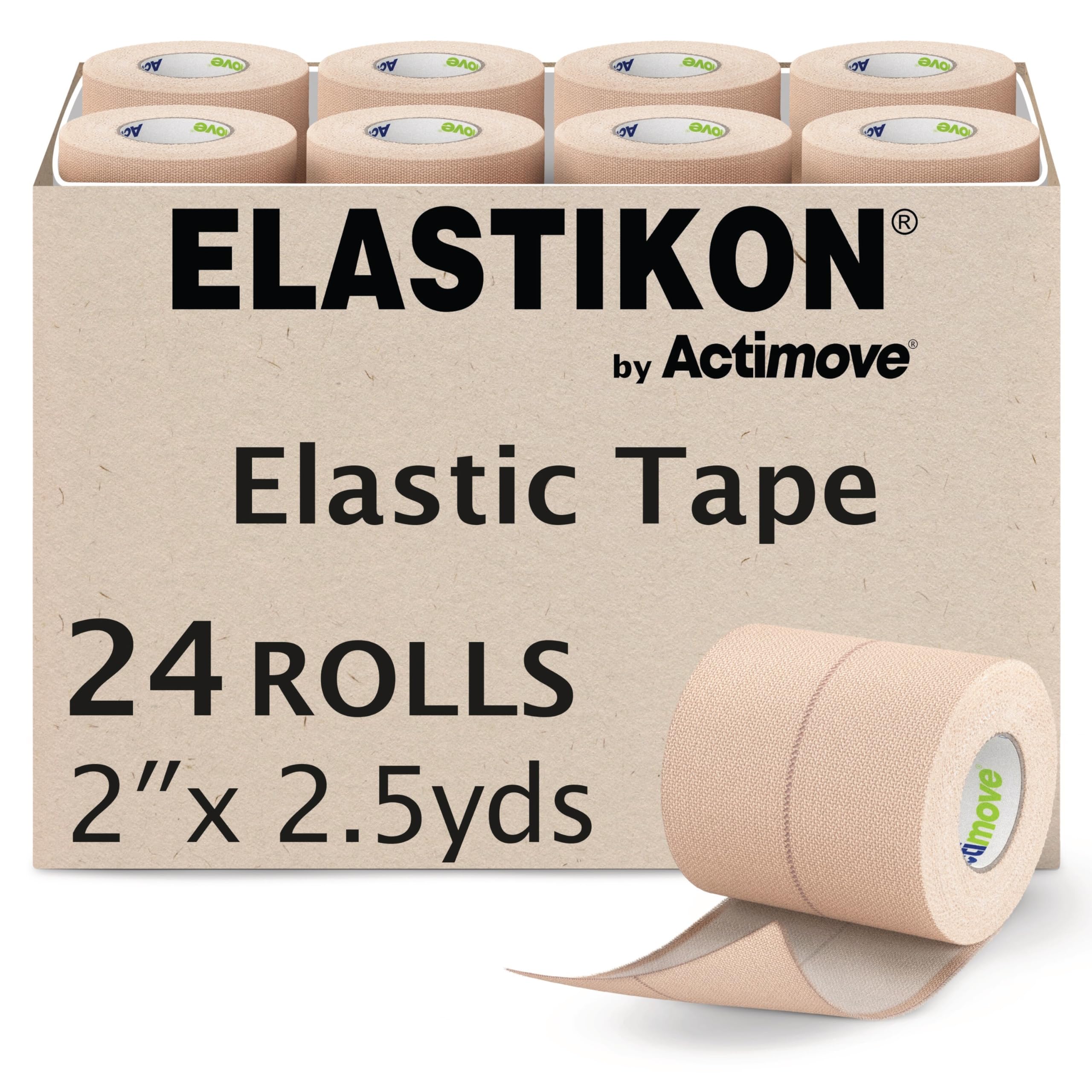 Actimove Elastikon Nastro adesivo elastico, 5,1 cm x 2,5 ', 24 pezzi – Supporto a compressione per distorsioni, stiramenti, lesioni muscolari, recupero sportivo e fissaggio di bende con design