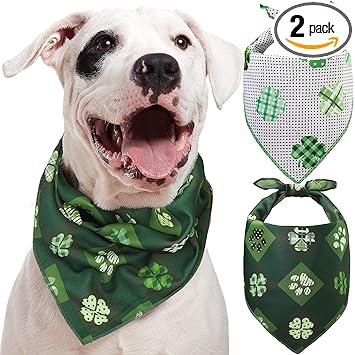 Odi Style St. Patrick's Day Bandana for Dogs - 2 Pack Saint Patrick Day Dog Handkerchief with Shamrock Prints, Lucky Dog Bandanas for Small, Medium, Large Dogs, Puppy Accessories, Green Scarfs