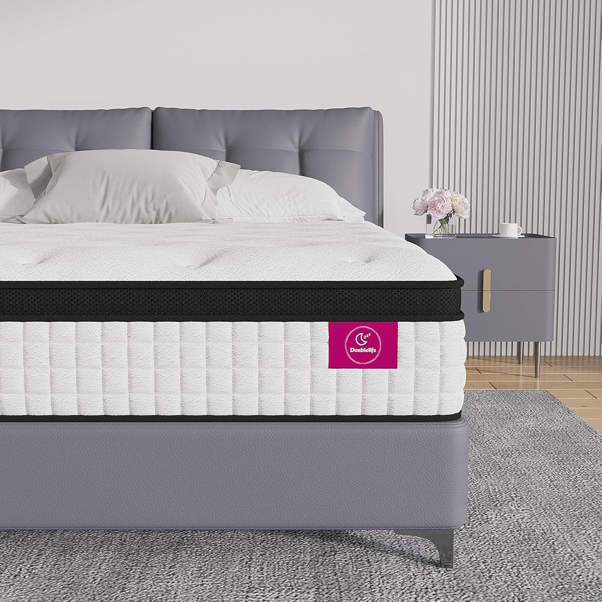 Doublelife King Size Mattress 5FT, 11 Inch Extra Thick Gel Memory Foam 9 Zone Orthopedic Mattress, Breathable Foam with Individually Pocket Spring, Motion Isolation(150x200x28cm)