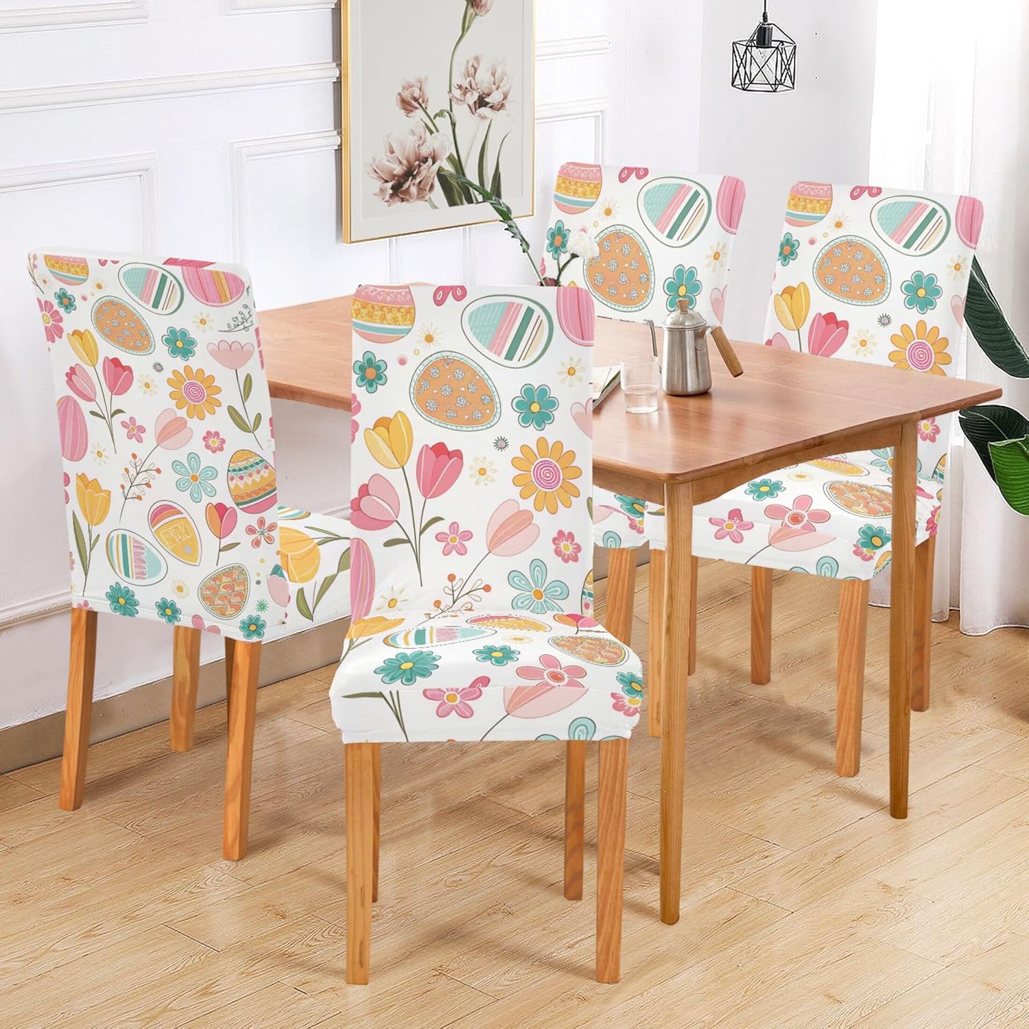 xigua Easter Egg Stretch Chair Covers Set of 4 Removable Washable Dining Chair Slipcovers for Kitchen Dining Room Hotel Decor