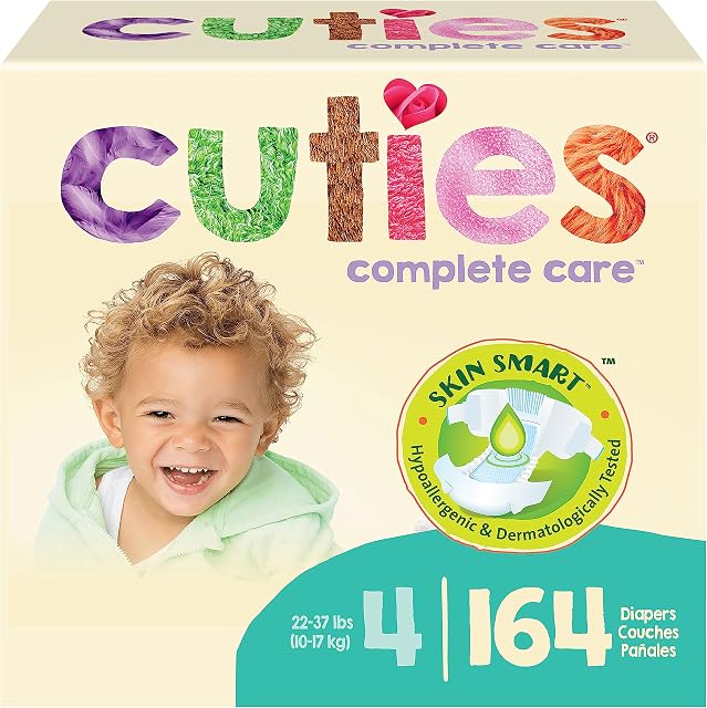 Cuties | Skin Smart, Absorbent & Hypoallergenic Diapers with Flexible & Secure Tabs | Size 4 | 164 Count