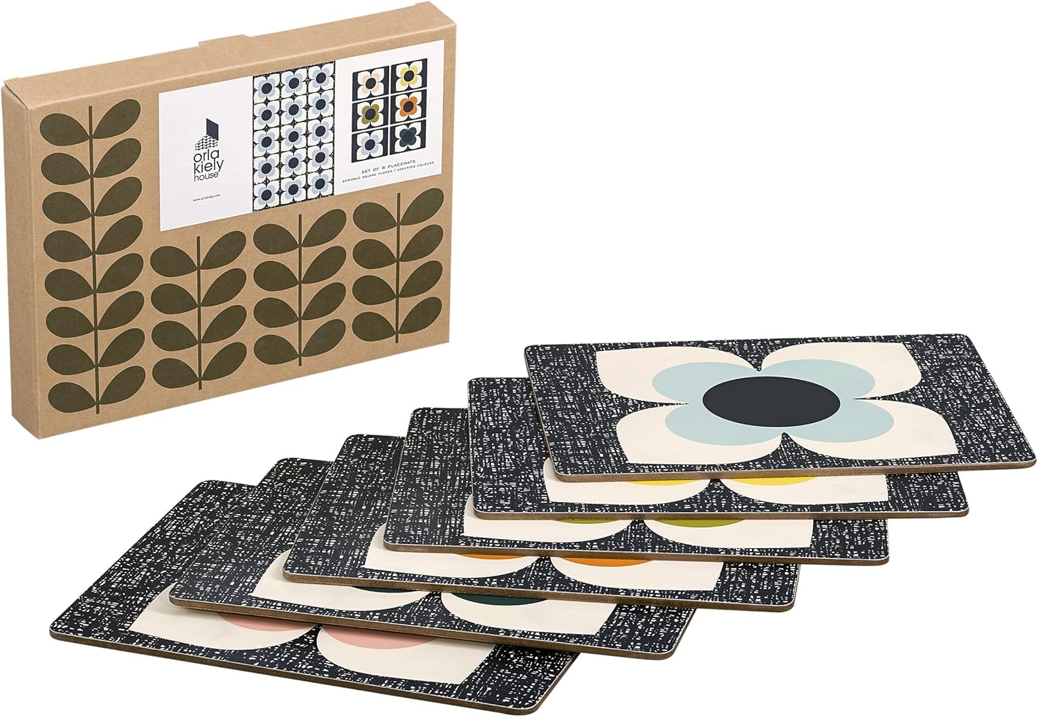 Orla Kiely Set of 6 Placemats Scribble Square Flower Design Heat