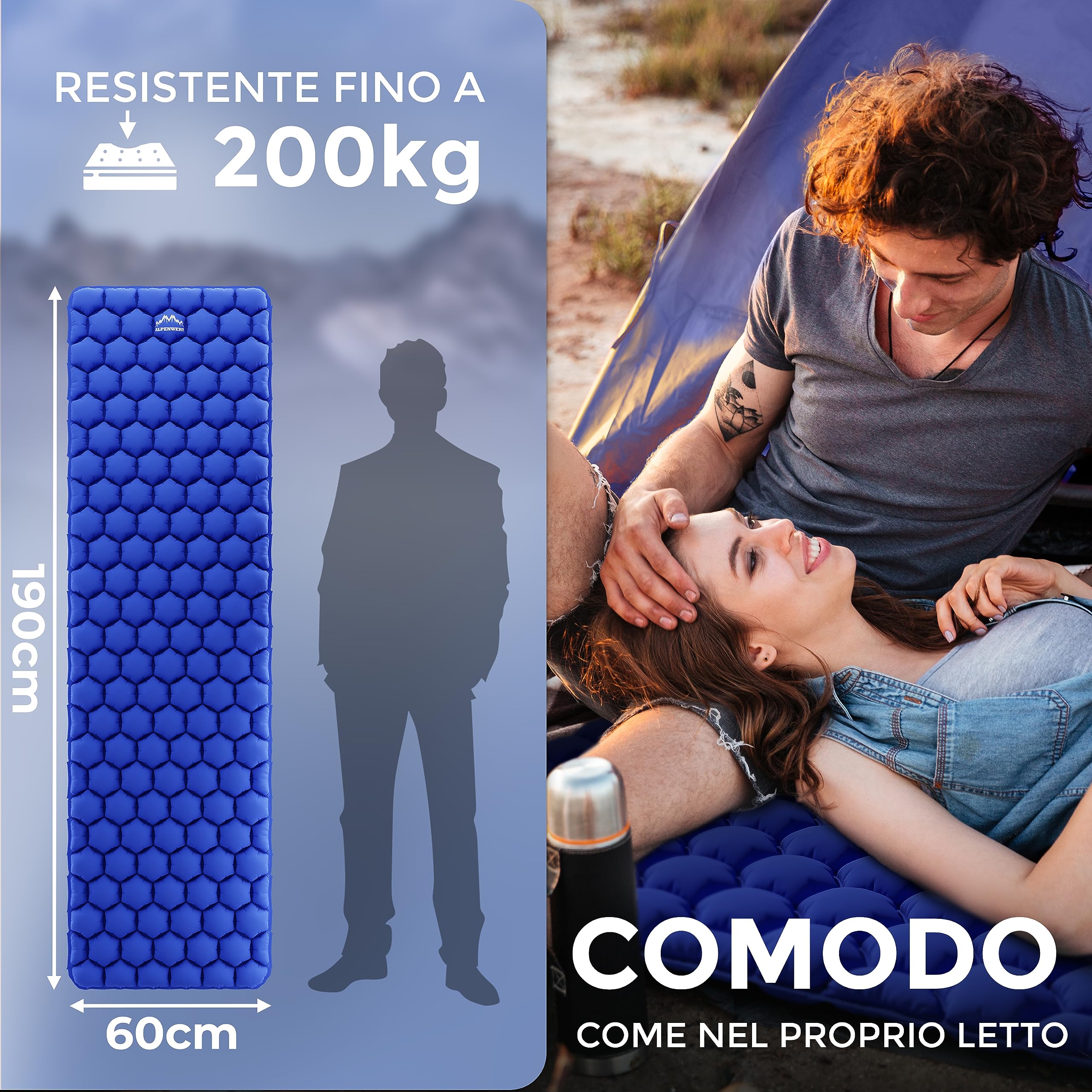 Alpenwert® Materassino isolante per esterni [piccolo ingombro & ultraleggero] materasso ad aria perfetto per campeggio, escursionismo, zaino in spalla UVM. - Tappetino gonfiabile