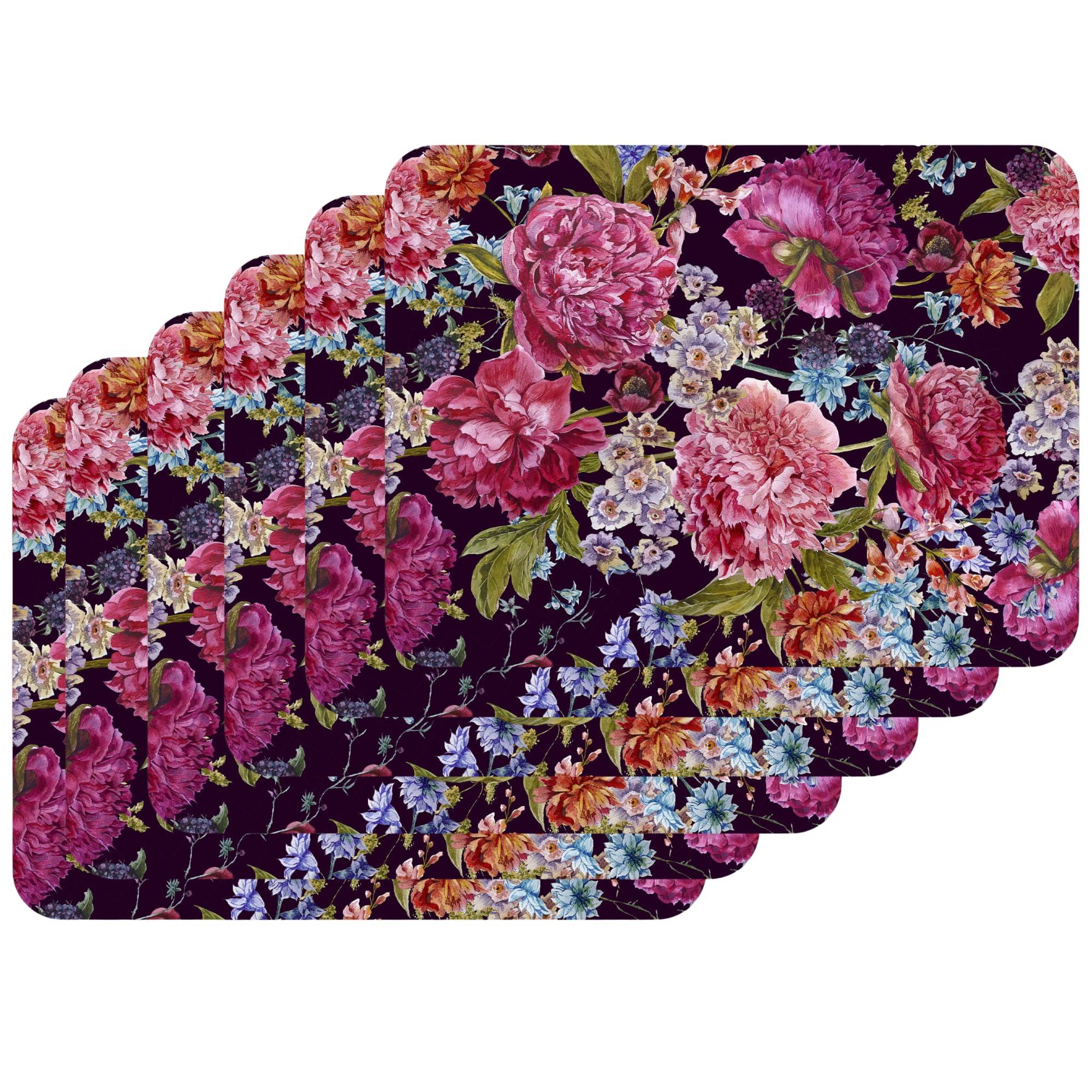 Mg Design Set of 6 Cork Placemats – Flowers 9 – 12 x 16 in (30 x 40 cm) – Heat Resistant and Eco-Friendly Dining Table Mats