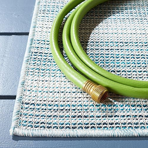 Miniatura 4 de SAFAVIEH Hampton Collection - Alfombra de pasillo, 2 x 9 pies, color aguamarina y marfil, no desprende pelusa y de fácil cuidado, para interiores y