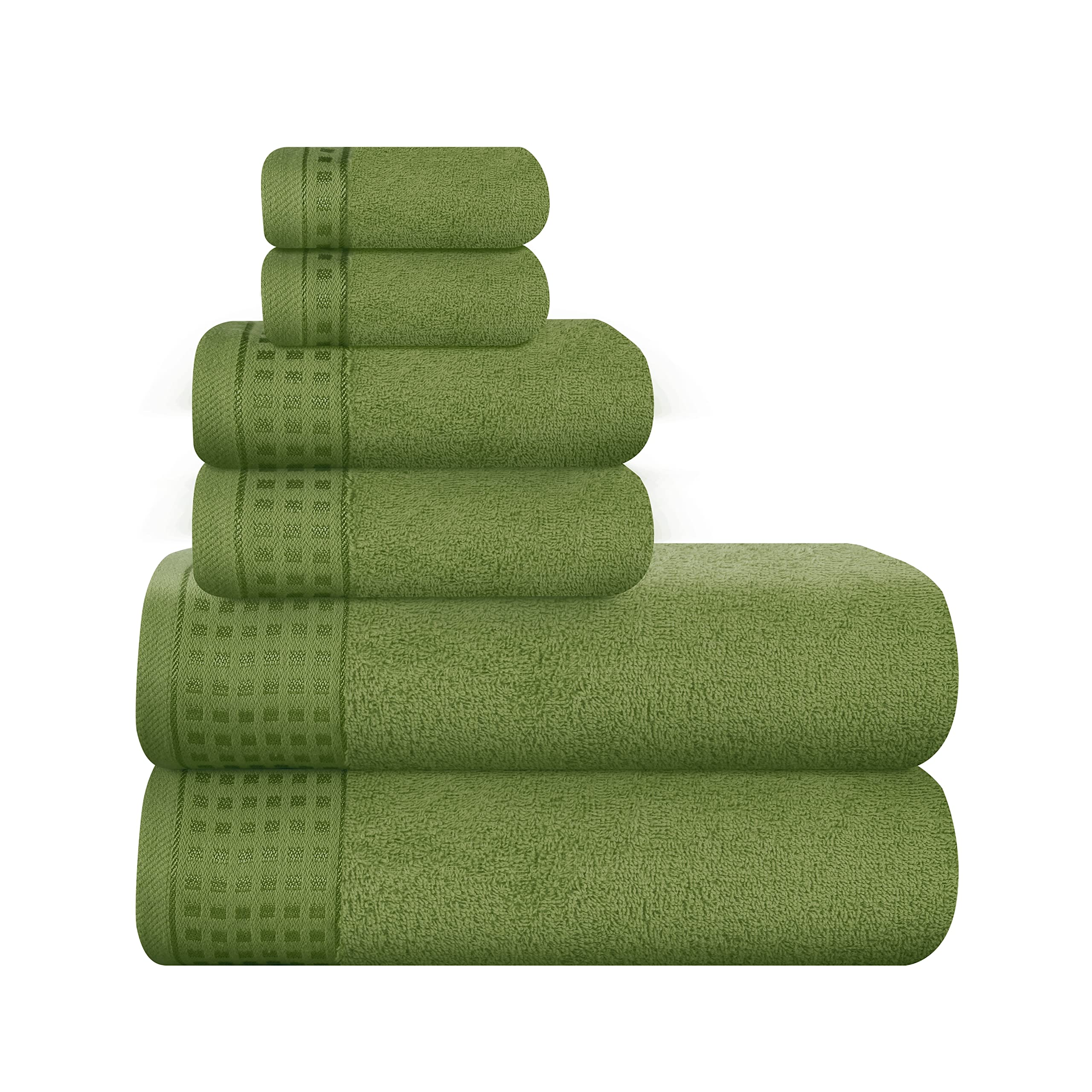 GLAMBURG 100% Cotton Ultra Soft 6 Pack Towel Set, Contains 2 Bath Towels 28x55 Inches, 2 Hand Towels 16x24 Inches &amp; 2 Wash Coths 12x12 Inches, Compact Absorbent Lightweight &amp; Quickdry - Kiwi Green