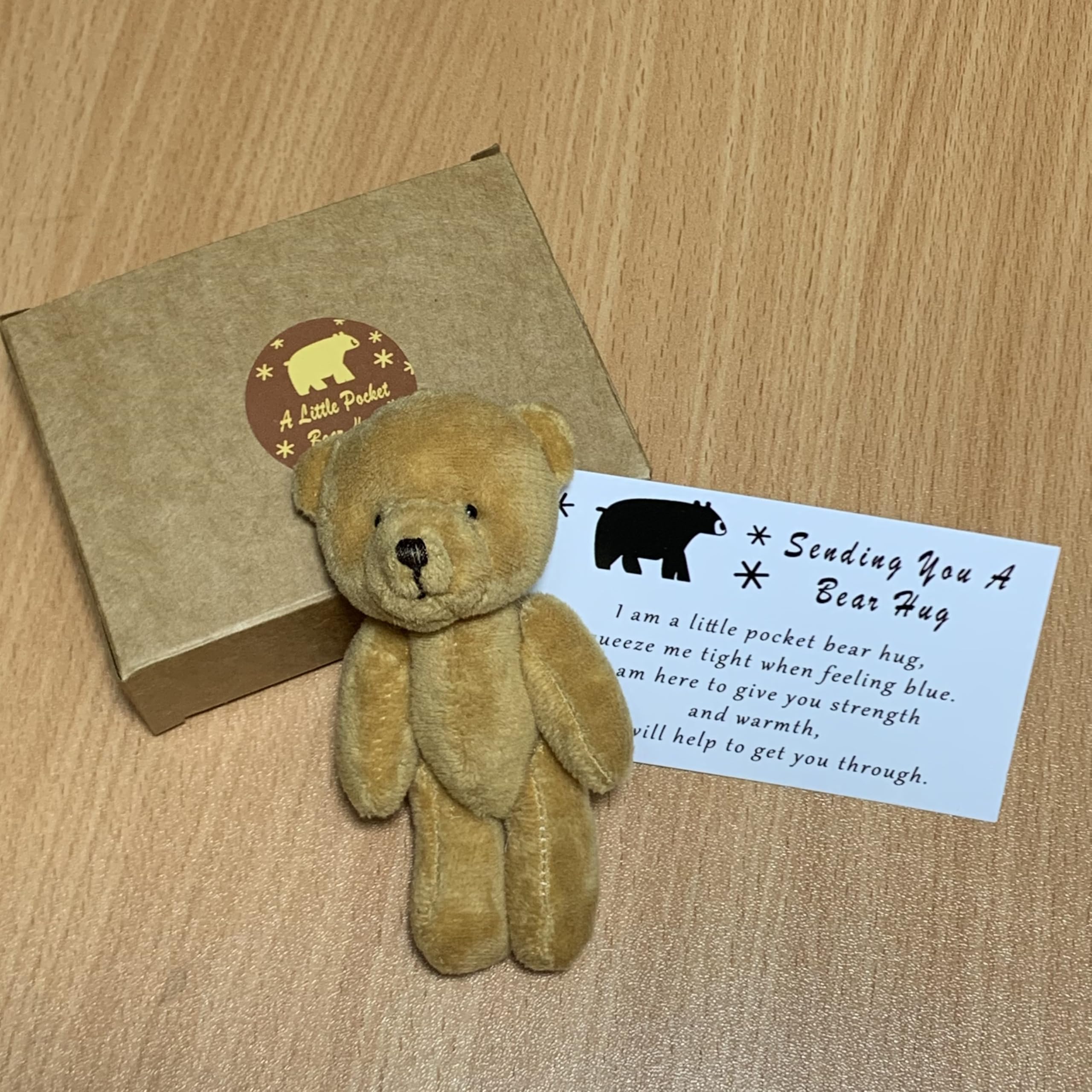A Little Pocket Bear Hug - Sending You a Bear Hug, with Pocket Hug Token Card, Emotional Support Plush Positive Gifts for Graduation Birthday (Brown)