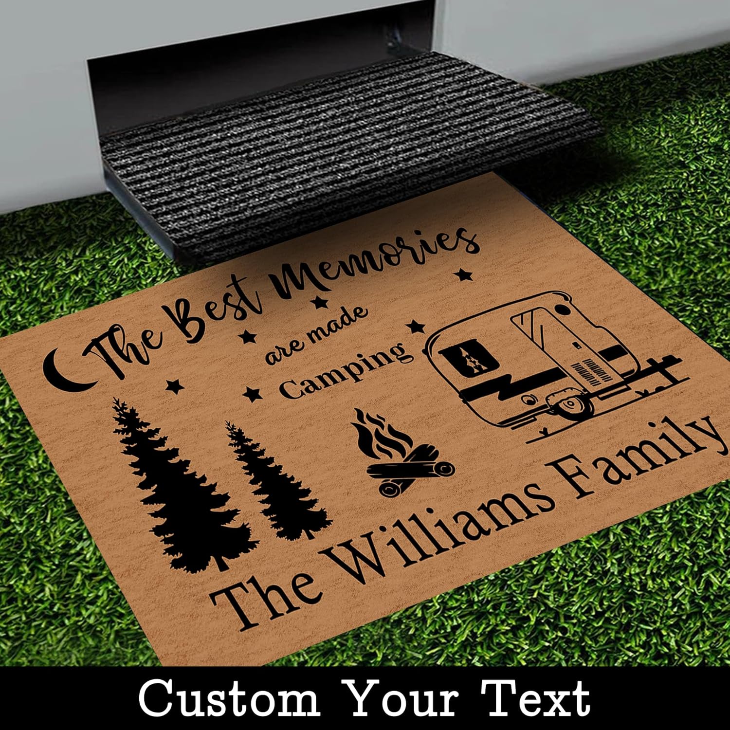 Custom Welcome Doormat for Camper - Personalized Camping Rug RV Welcome Mat with Family Name - Camper Accessories for Inside Outside(30"x18")