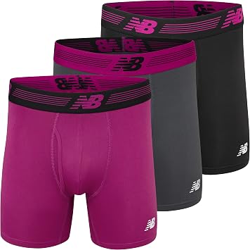 New Balance Mens Performance Boxer Briefs with Fly, Breathable Stretch Underwear, Moisture Wicking, Soft Waistband 3 Pack