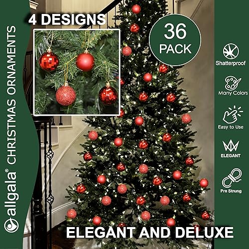 Miniatura 4 de Allgala 36 PK 2 pulgadas, bolas de adorno de Navidad para árbol de Navidad-4 estilos