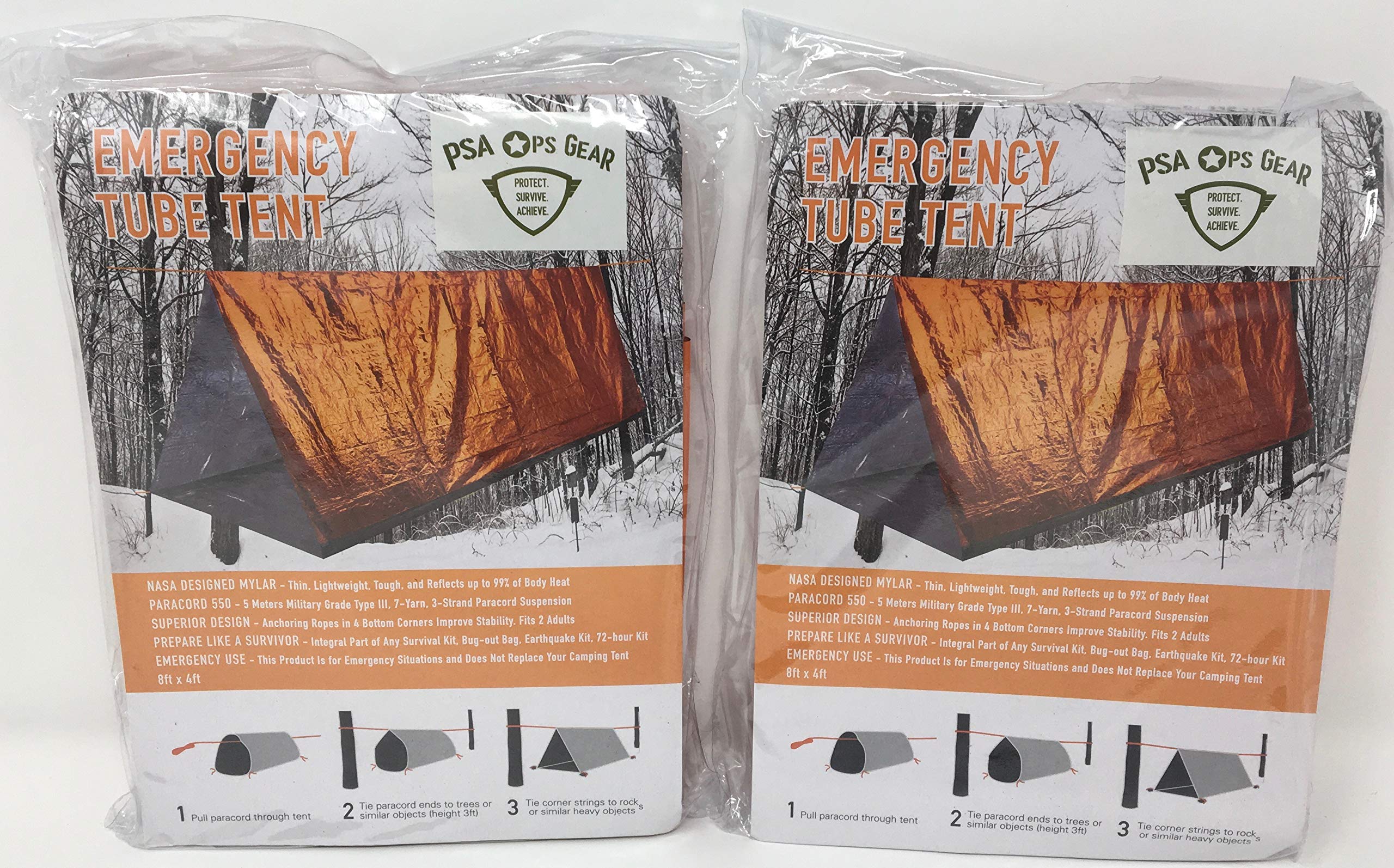 Emergency Shelter Tent (Twin Pack - Set of 2) Mylar Tube Tent for Survival + Paracord (Each Tent fits 2 Adults)