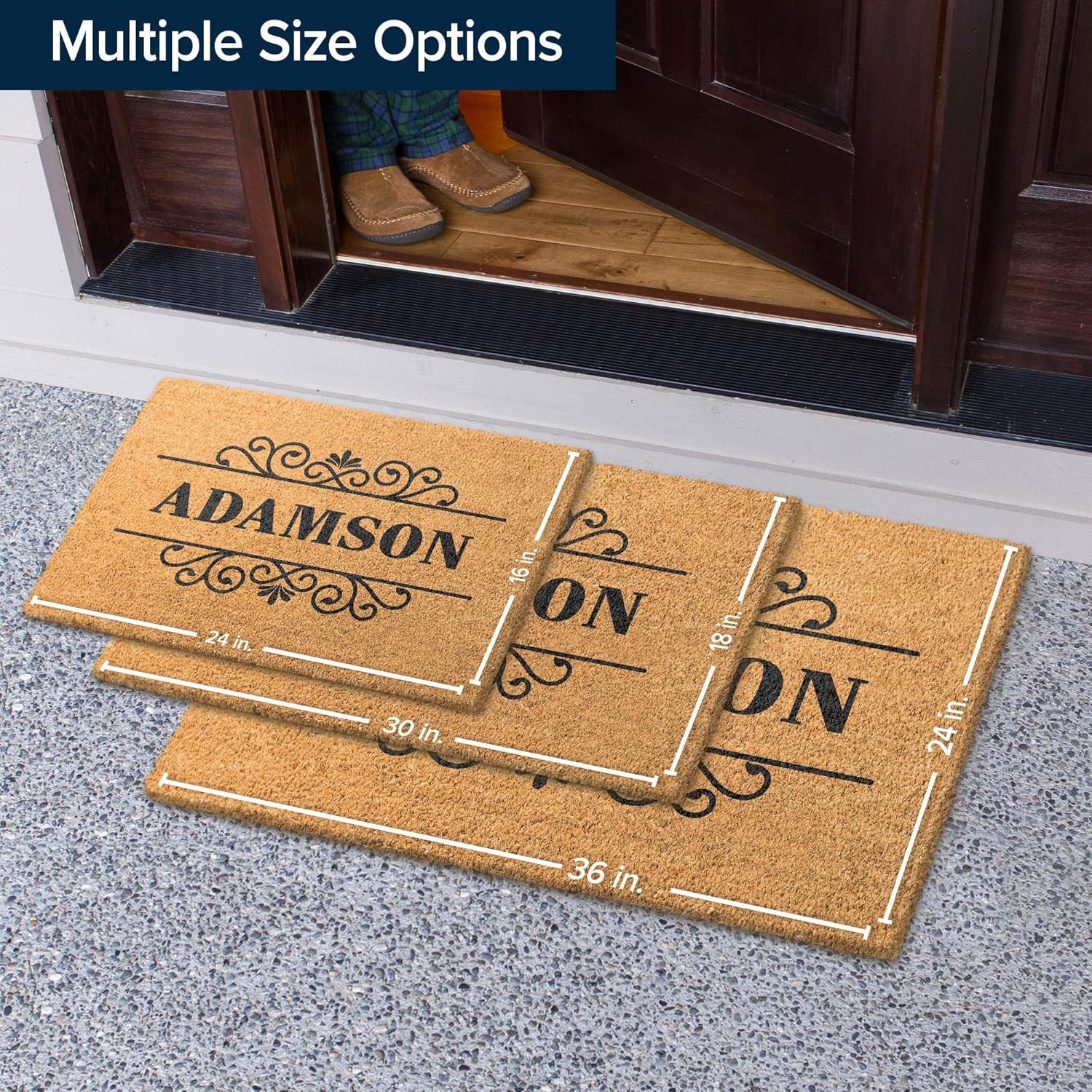 Custom Home Coir Doormat, Personalized Name Front Door Mat Indoor/Outdoor Heavy Duty Backing, 24x16" Inches, Coir Material, Made in USA