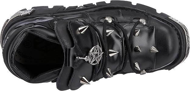 Amazon | [New Rock Shoes] Unisex Black Leather Studded Boots UK 11
